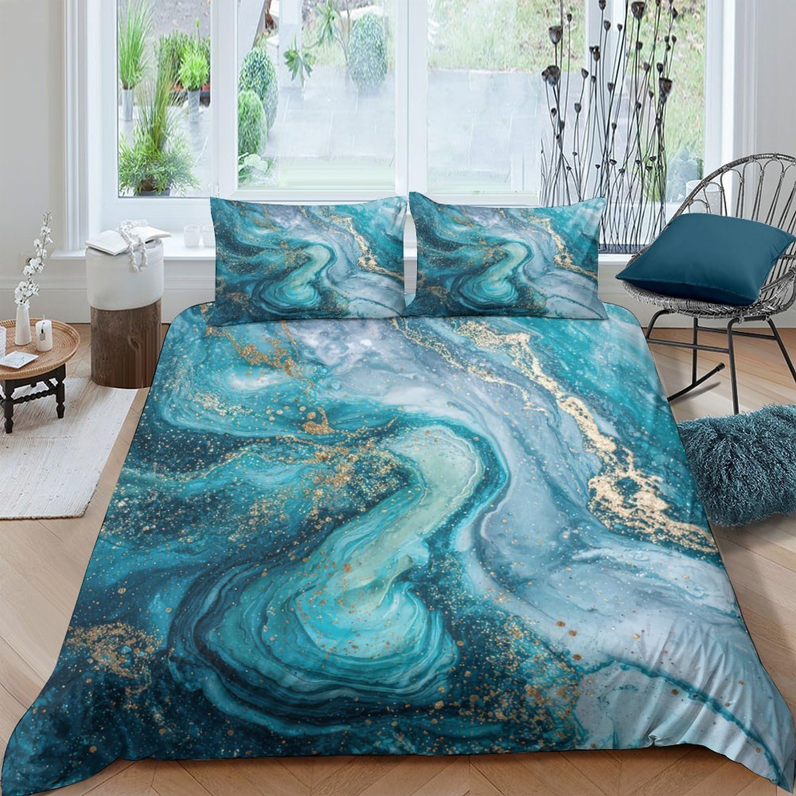 Ctjqhvkz Style-2 3D Printed Ocean Marble Fitted Sheet Microfiber Soft Blue Green Abstract Mattress Cover For Bedroom Dorm Decoration Single（135X200cm）