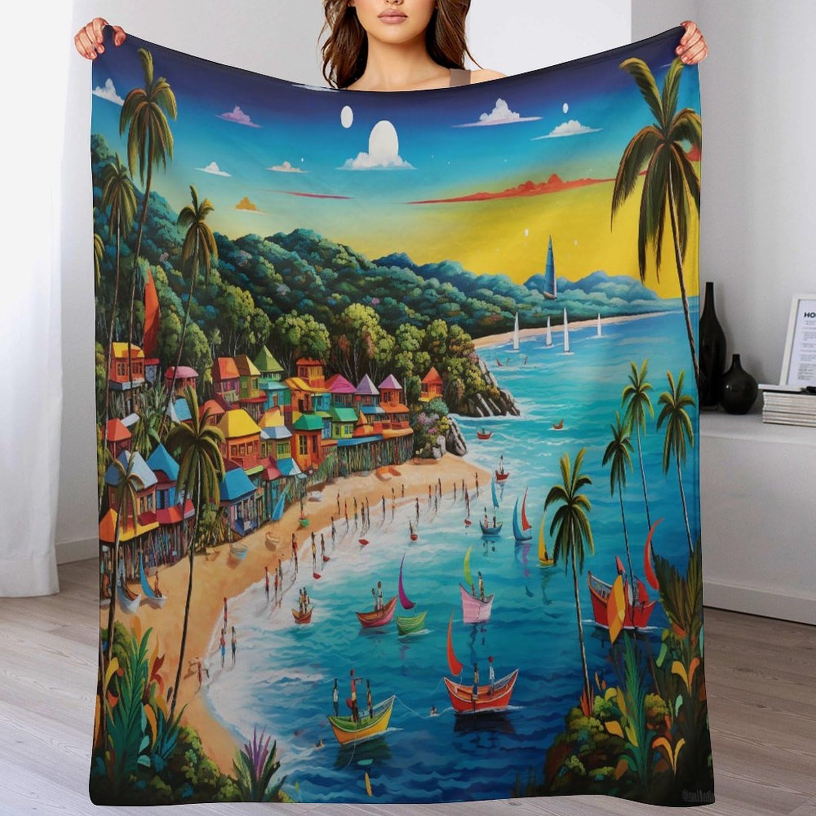 Couverture flannel Holiday Bay durable anti-décoloration pour lit et canapé