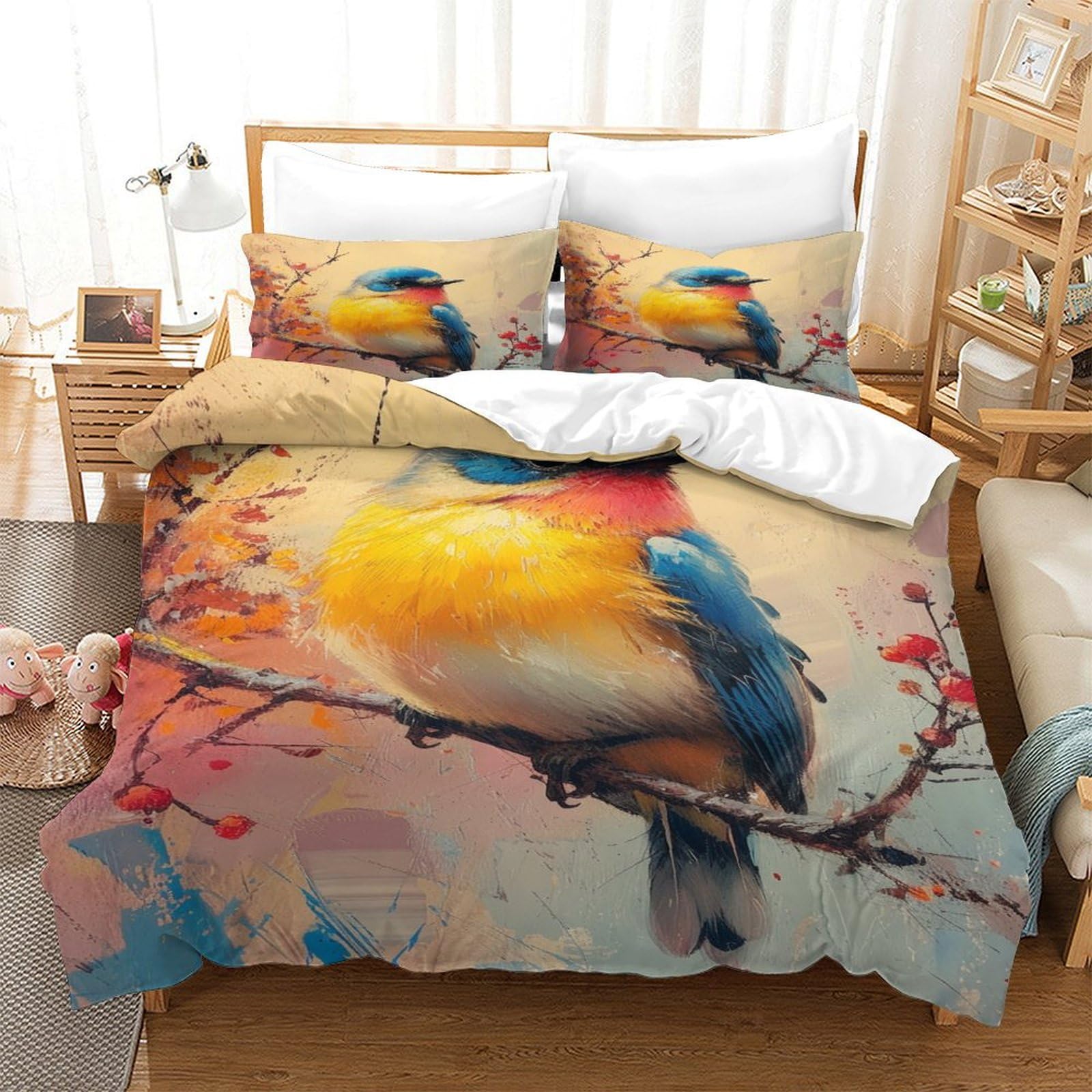 Housse de couette 140x200 cm avec 2 taies d'oreiller zippées en microfibre pour lit simple