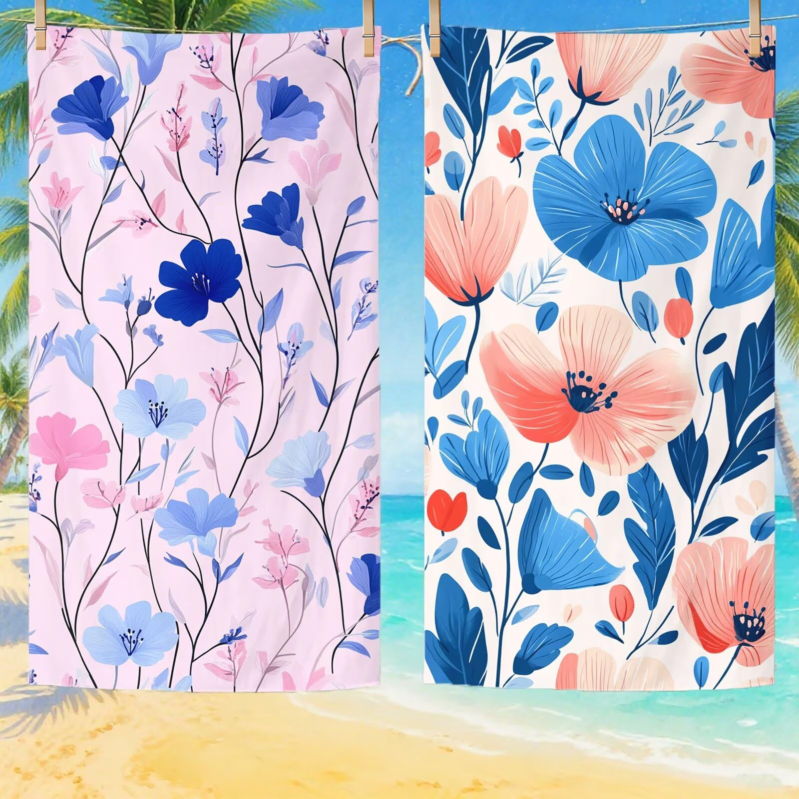 Strandtuch Ländlich Mikrofaser Strandtuch XXL 80x180cm 2 Set, Strandhandtuch mit Sandfrei, Schnelltrocknend, Absorbierend, handtücher groß für Badezimmer, Strand, Schwimmen, Geschenke für Männer Q-644