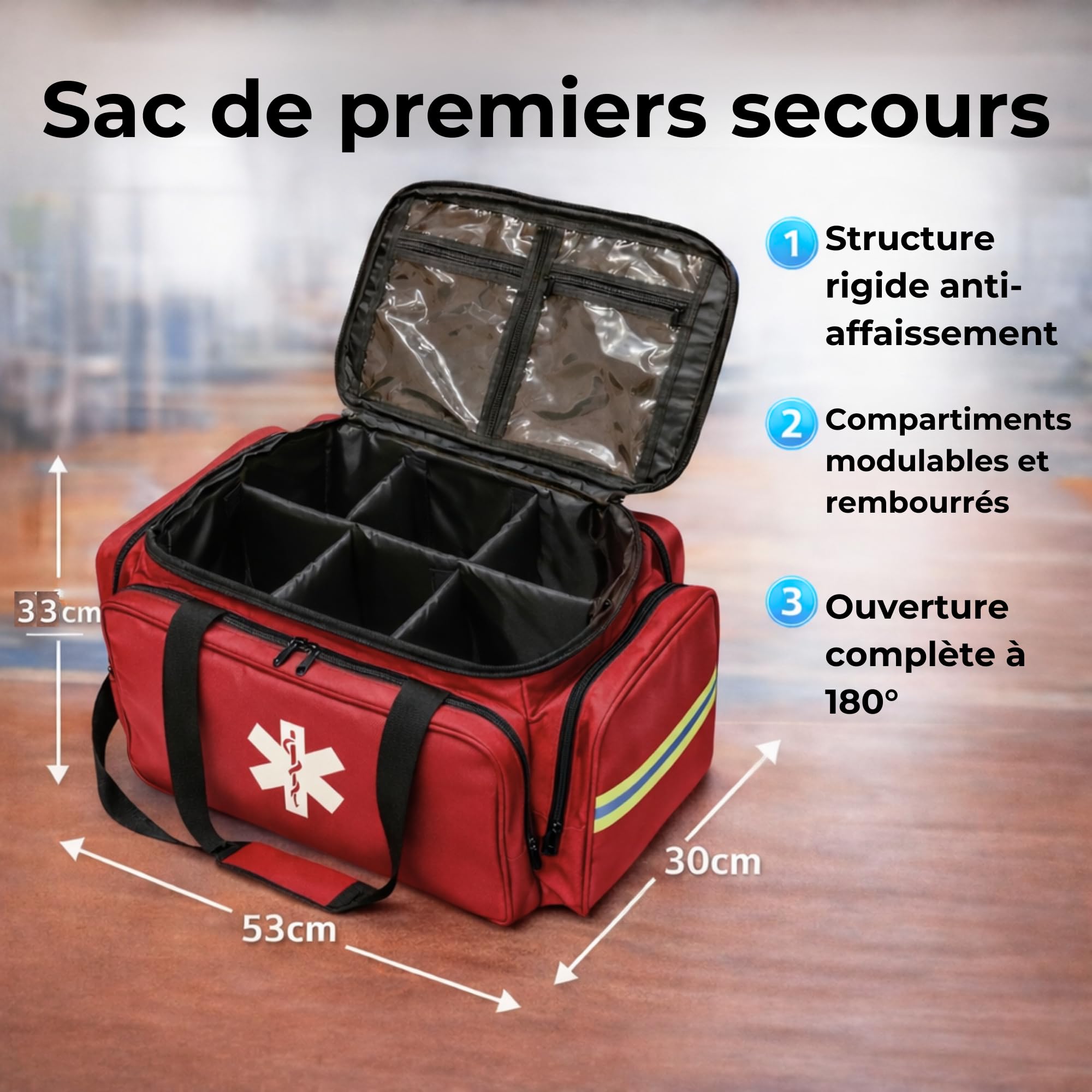 TS TAKE SPORT - Grand sac médical de sport vide) – Sac de premiers soins professionnel 53 cm avec compartiments modulables – Kit d'urgence sanitaire (bleu)