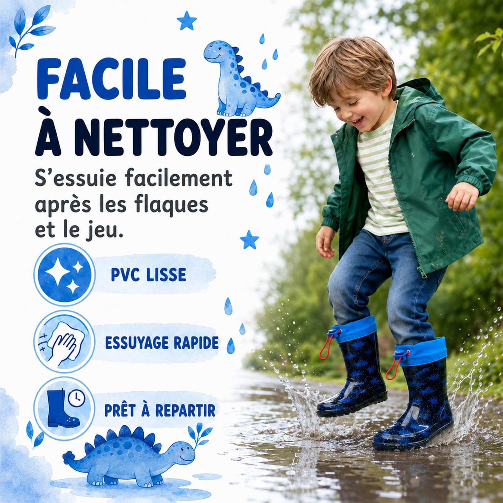 Bottes De Pluie Enfant, Bottes Caoutchouc Enfant Garçon Et Fille Imperméables Avec Semelle Antidérapante,26-34
