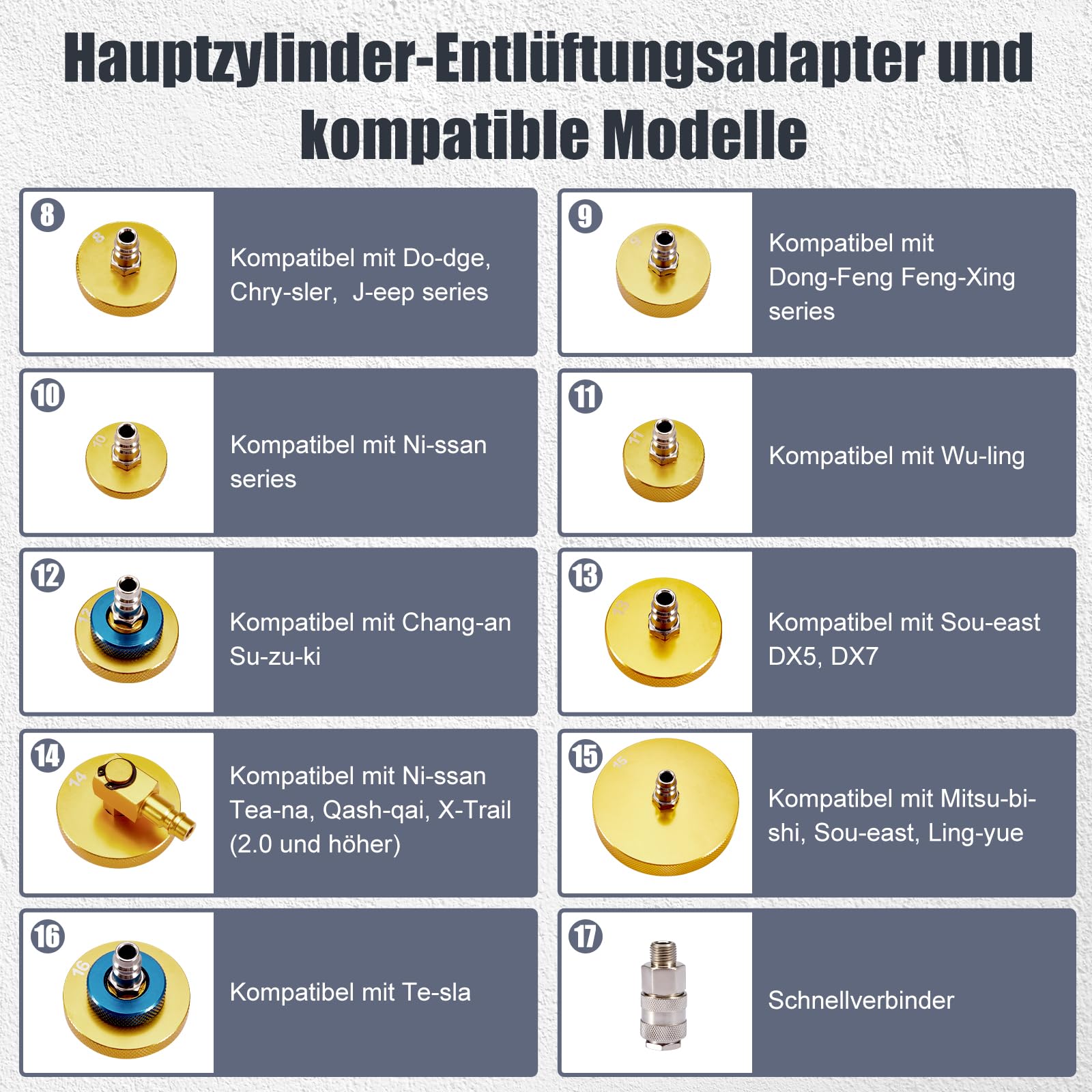 17-TLG Adapter Bremsflüssigkeitsbehälter, Aluminium Auto Bremsflüssigkeitswechselgerät Adapter mit Schnellkupplung, Bremsenentlüftungsgerät Adapter Passend für die Meisten Fahrzeugmarken