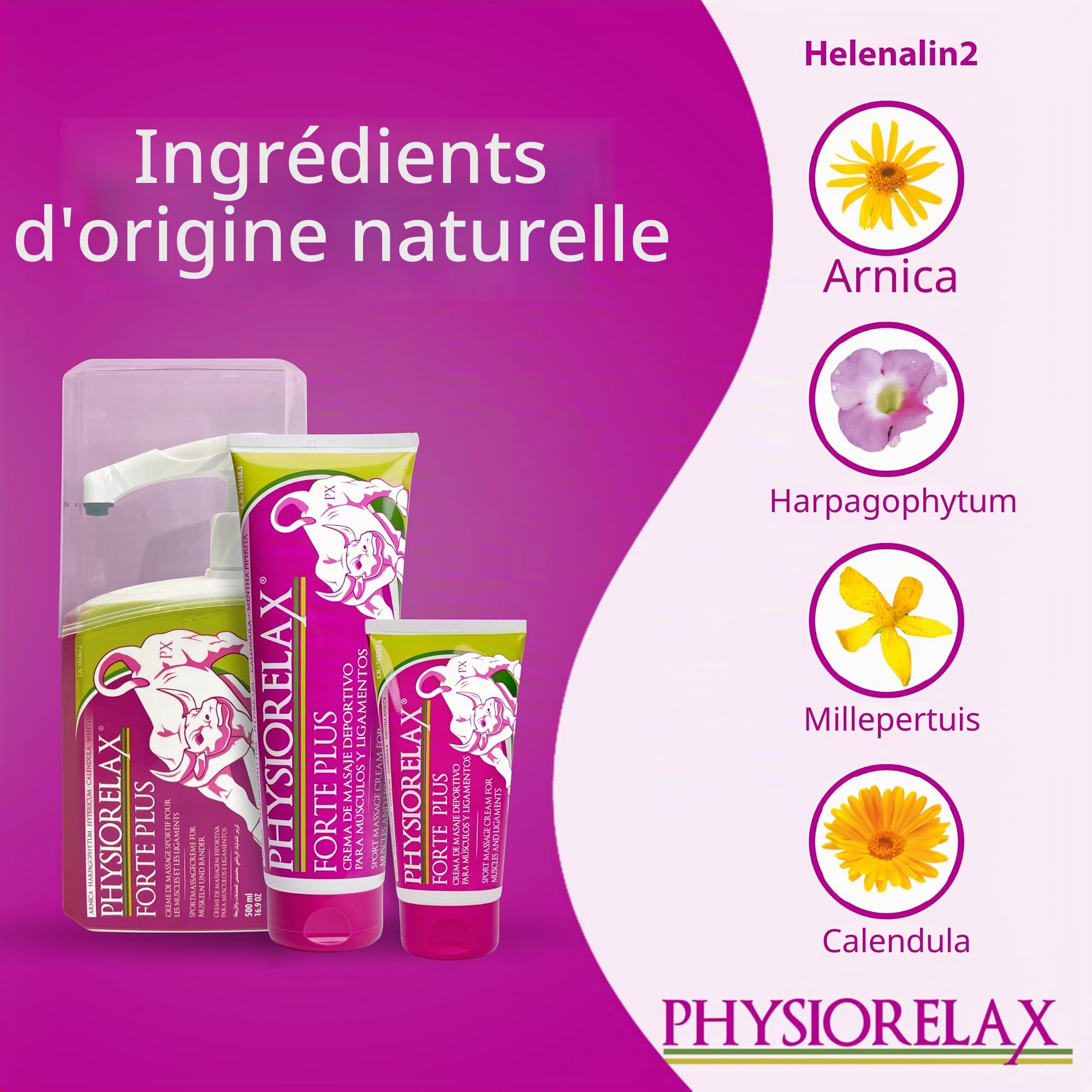 Physiorelax Forte Plus, crème de massage, préparation et récupération des muscles et ligaments, avant et après l'exercice, usage personnel et professionnel, 500 ml