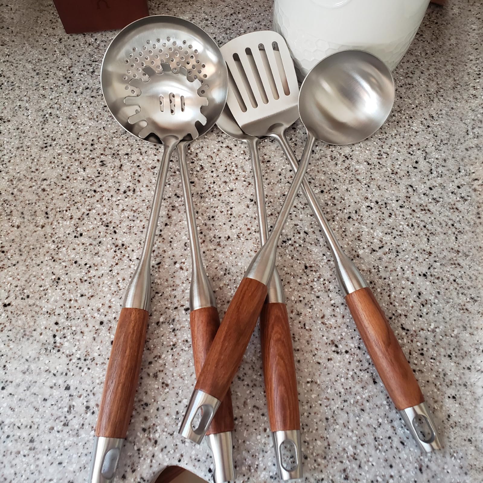 IQCWOOD - Set di utensili da cucina, 5 pezzi, in acciaio inossidabile, gadget da cucina, set di utensili da cucina, set di utensili da cucina, regali di inaugurazione della casa