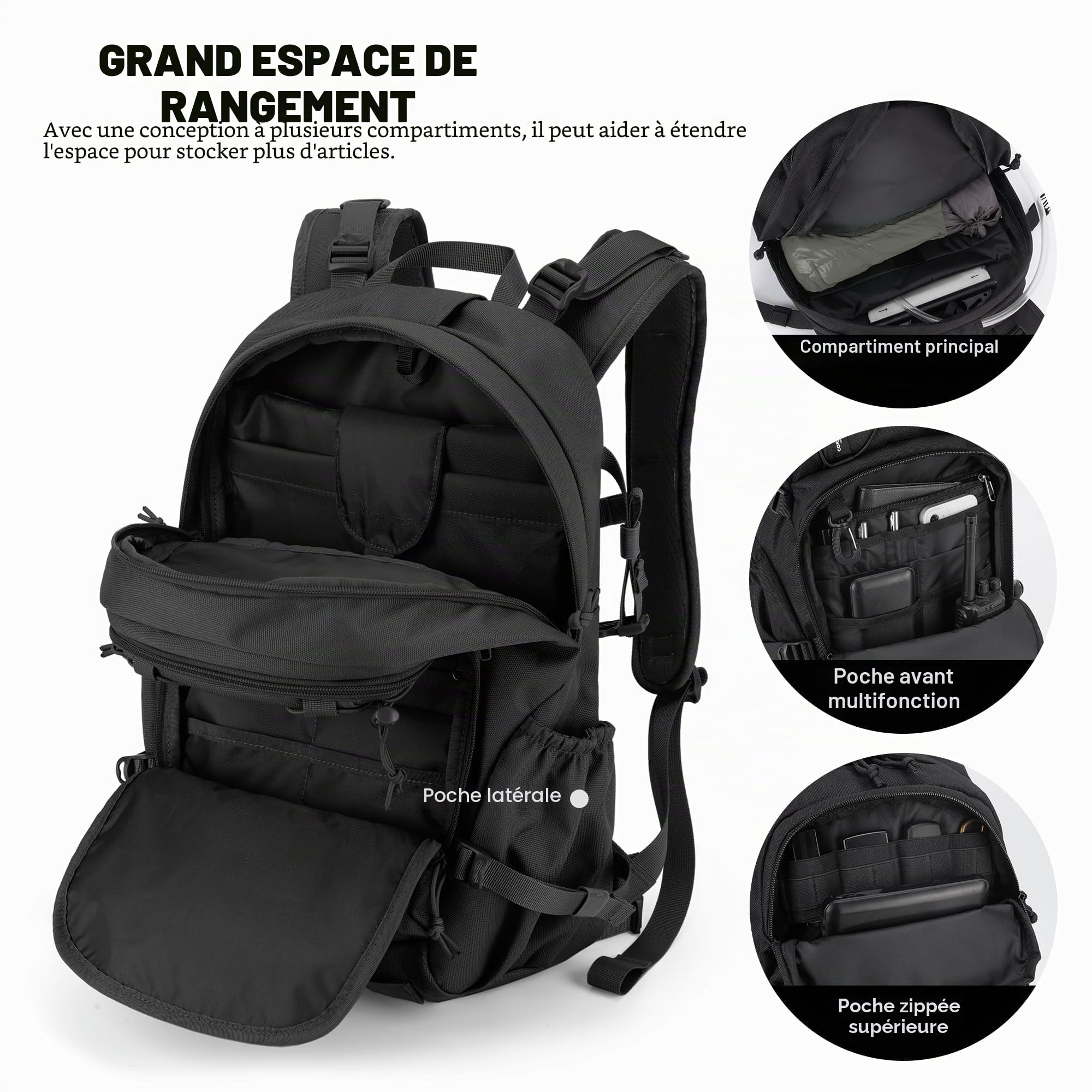 Mardingtop Sac à dos tactique de 25 l - Sac à dos de randonnée - Multiples compartiments - Sac à dos de voyage - Sac à dos de trek