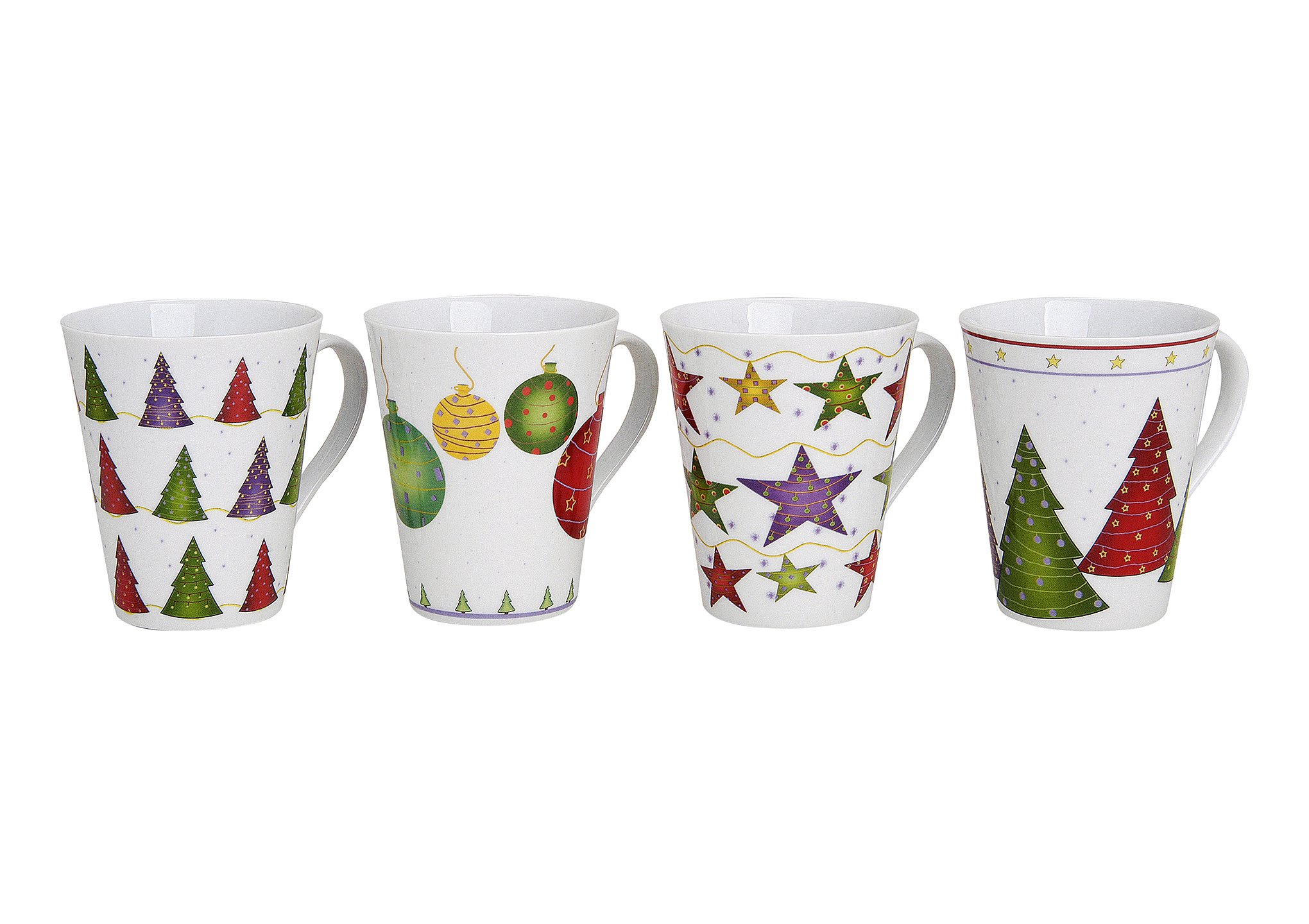 4er Set Weihnachtstassen 11cm, Ø 8,5cm, 300ml | Kaffeebecher, Glühweintassen mit Weihnachtsmotiven, Tassen für Weihnachten sind spülmaschinengeeignet