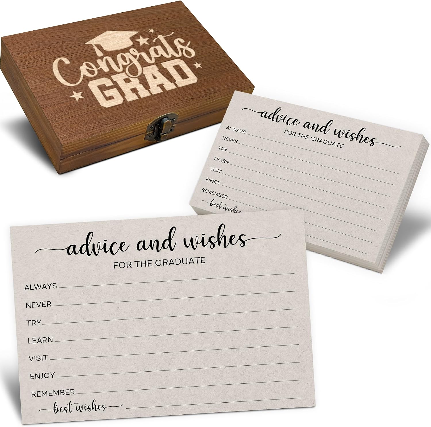 Graduation Advice Cards Box - 50 PCs Advice & Wish Cards for High School, College, University Class of 2026 | Graduation Party Decorations, Gifts, Keepsake Suppliesd(Tan) -A05