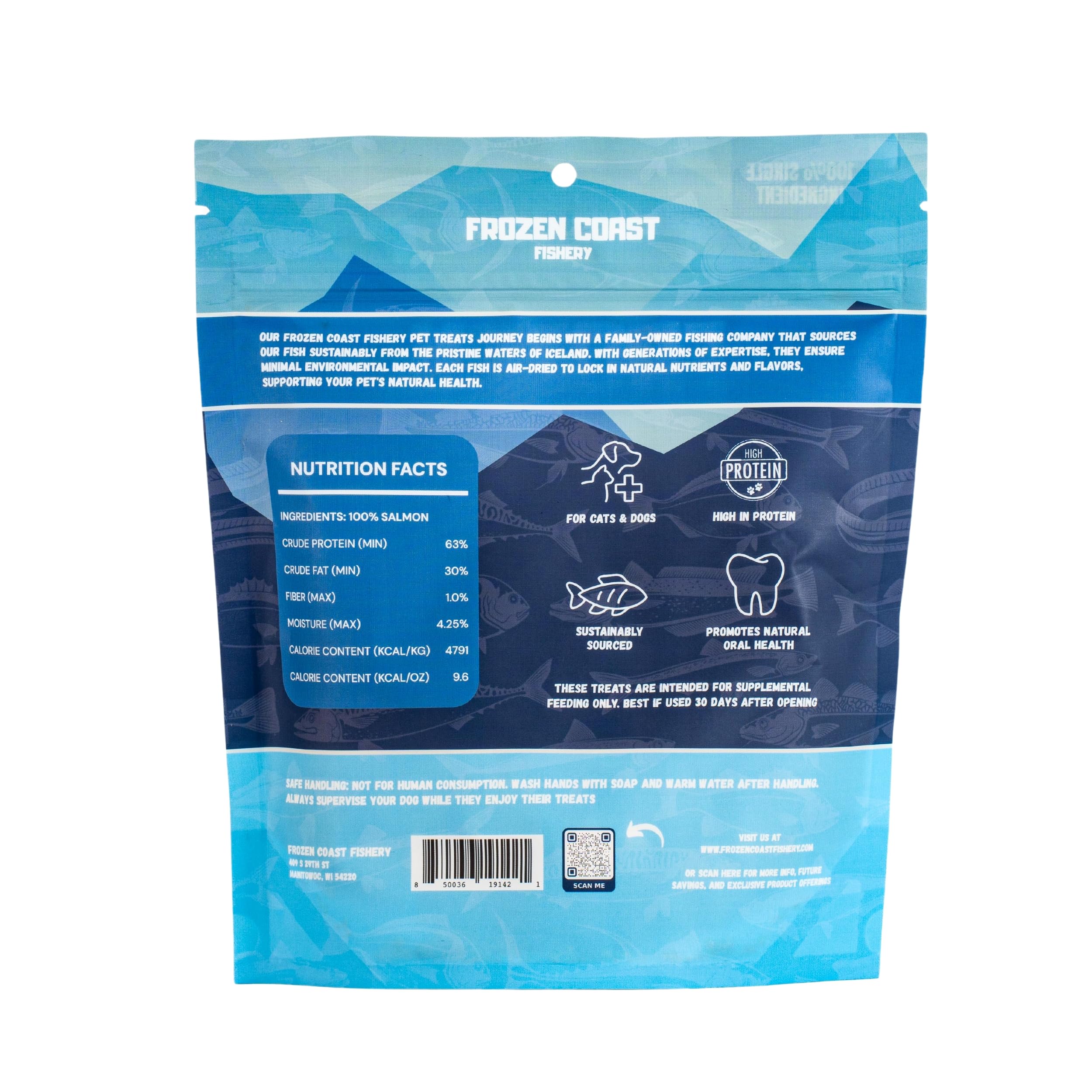 Frozen Coast Freeze-Dried Wild-Caught Salmon Cat & Dog Treats-High-Protein, Omega-3, Grain-Free (2.5 oz-Bag)