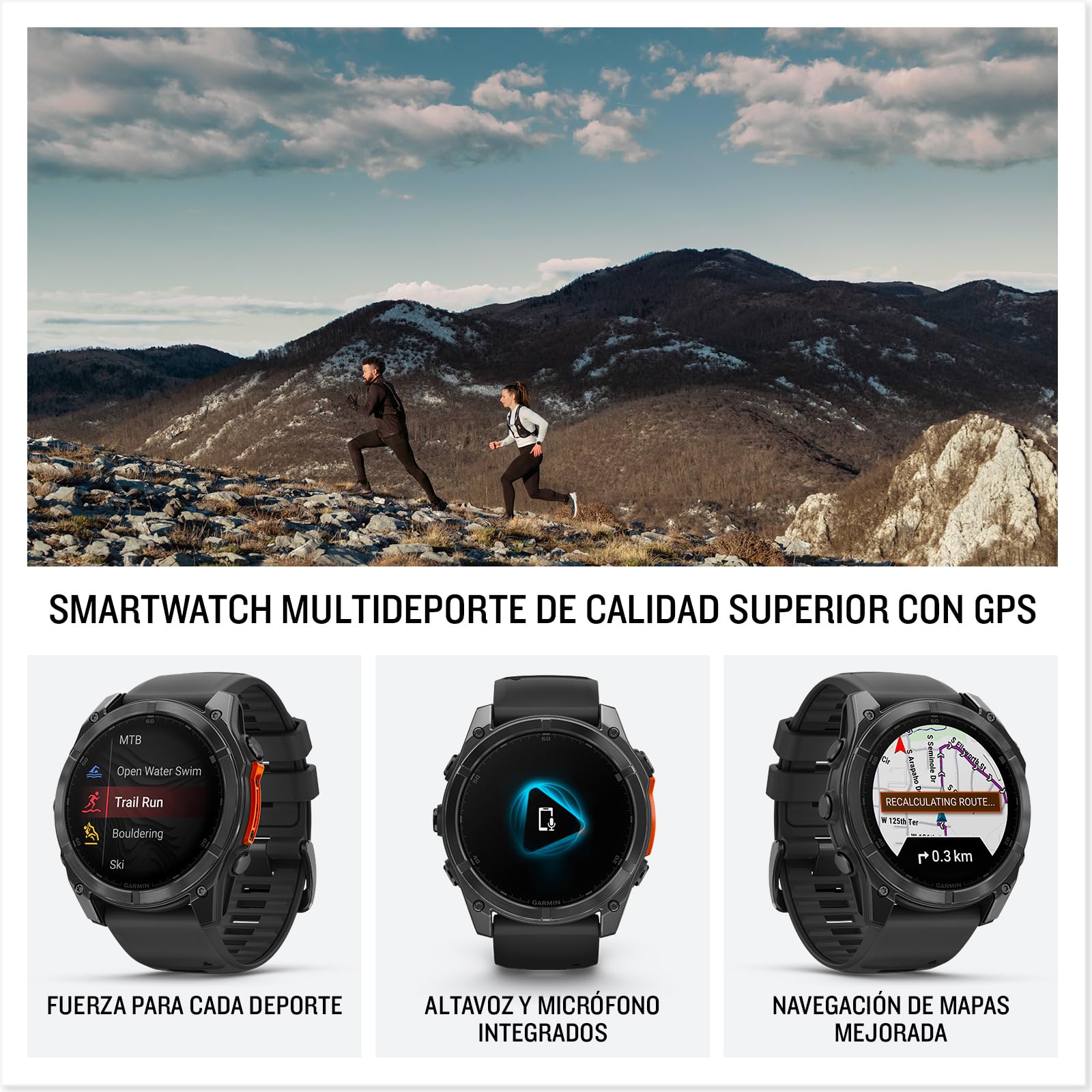 Garmin fēnix ​​8-51mm - Reloj de Alto Rendimiento GPS Multideporte con Pantalla táctil AMOLED, Linterna LED, Altavoz y micrófono Integrados, Mapas y hasta 29 días de autonomía, Negro