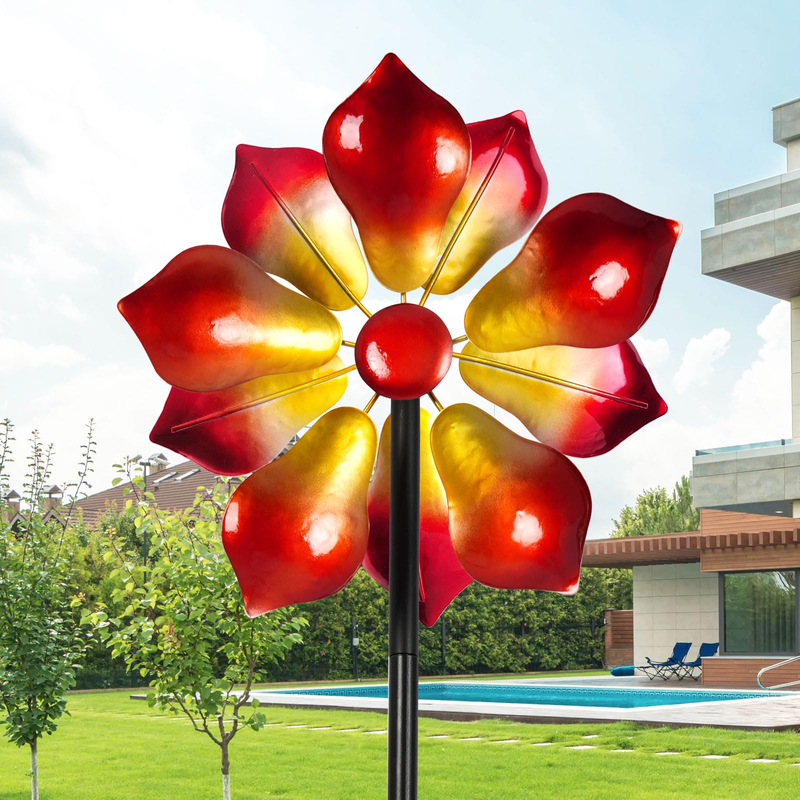 Solar Wind Spinner With Lights – 60" Garden Decor, Colorful Outdoor Art