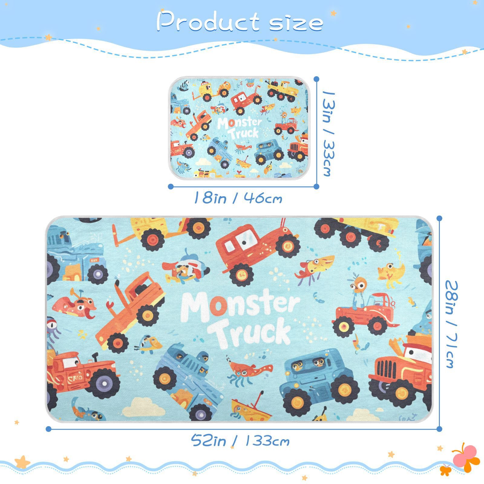 Cute Cartoon Truck Blue Car Cooling Baby Waterproof Mattress 28