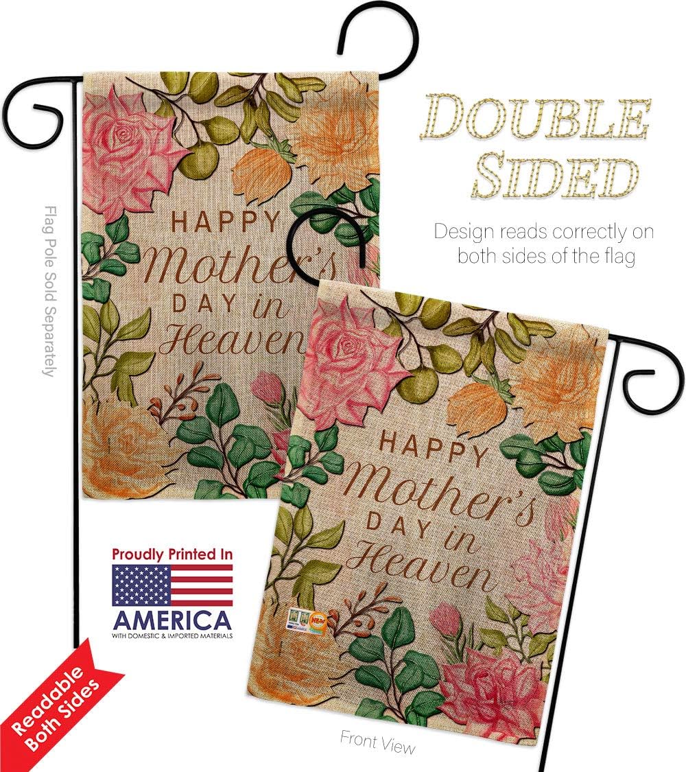 Mother's Day Mother In Heaven Burlap Garden Flags Pack Family Mom Mama Grandma Love Flowers Parent Sibling Grandparent USA Vintage Applique Small Gift Yard House Banner Double-Sided 13 X 18.5