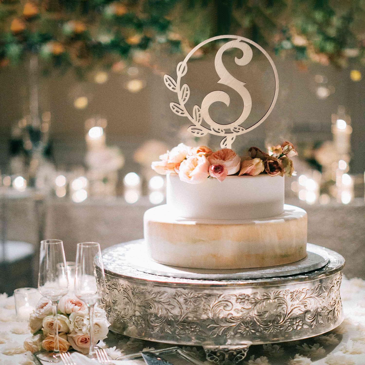 LINGTEER Tortenaufsatz aus Holz, personalisierbar, Buchstabe S, perfekt für Geburtstag, rustikal, Hochzeit, Jahrestag, Geschenk, Andenken, Party-Dekoration