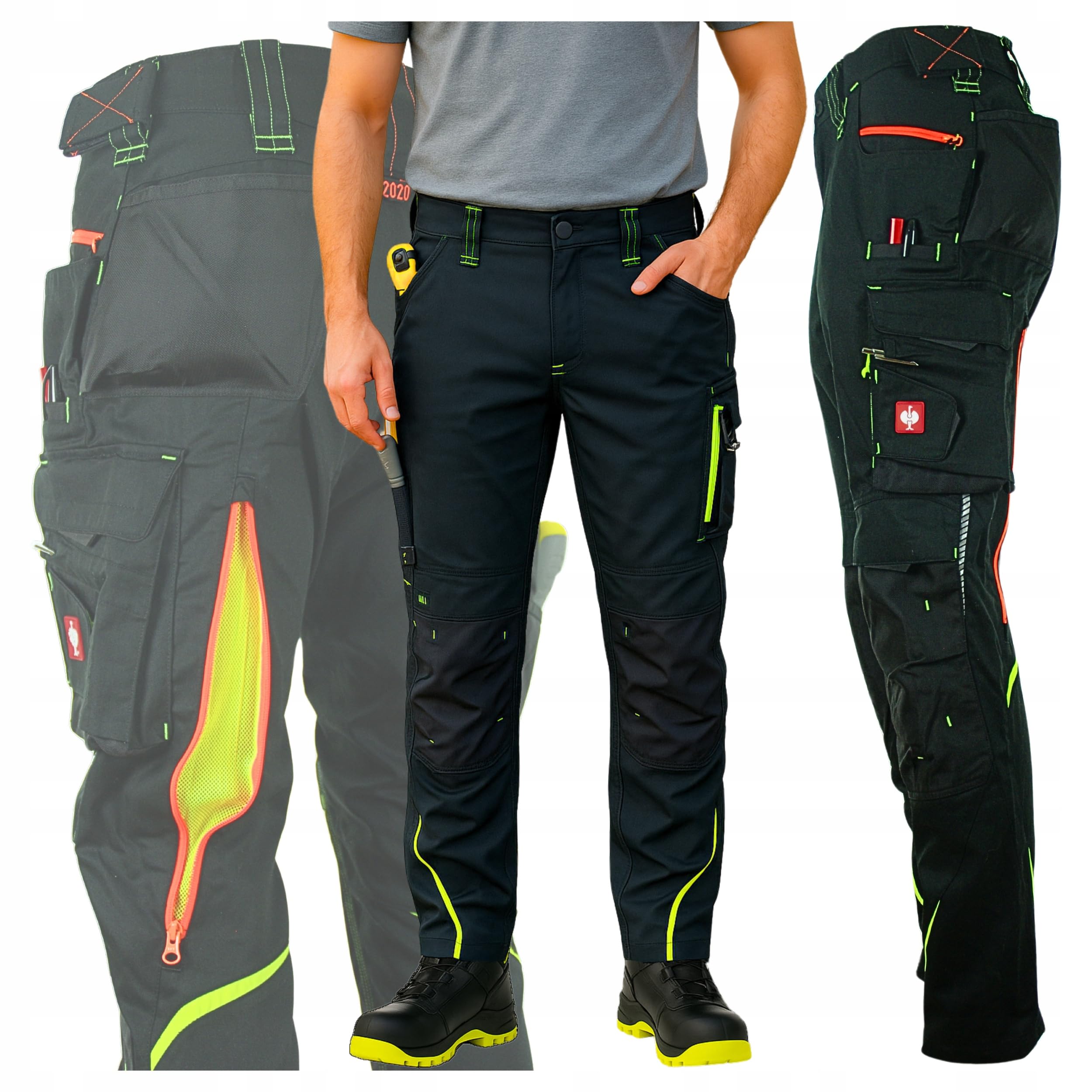 Spodnie męskie robocze STRAUSS PREMIUM 65511 czarno-żółte Wentylacja