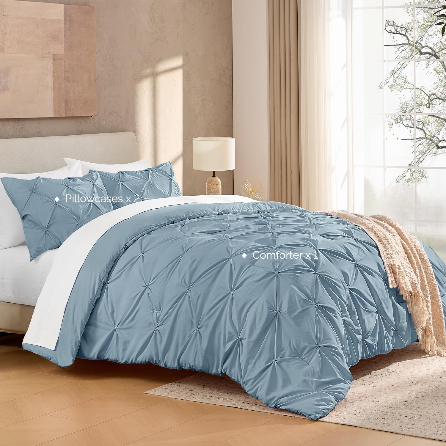 Amazon.com: Andency Grayish Blue California King Pinch Pleat