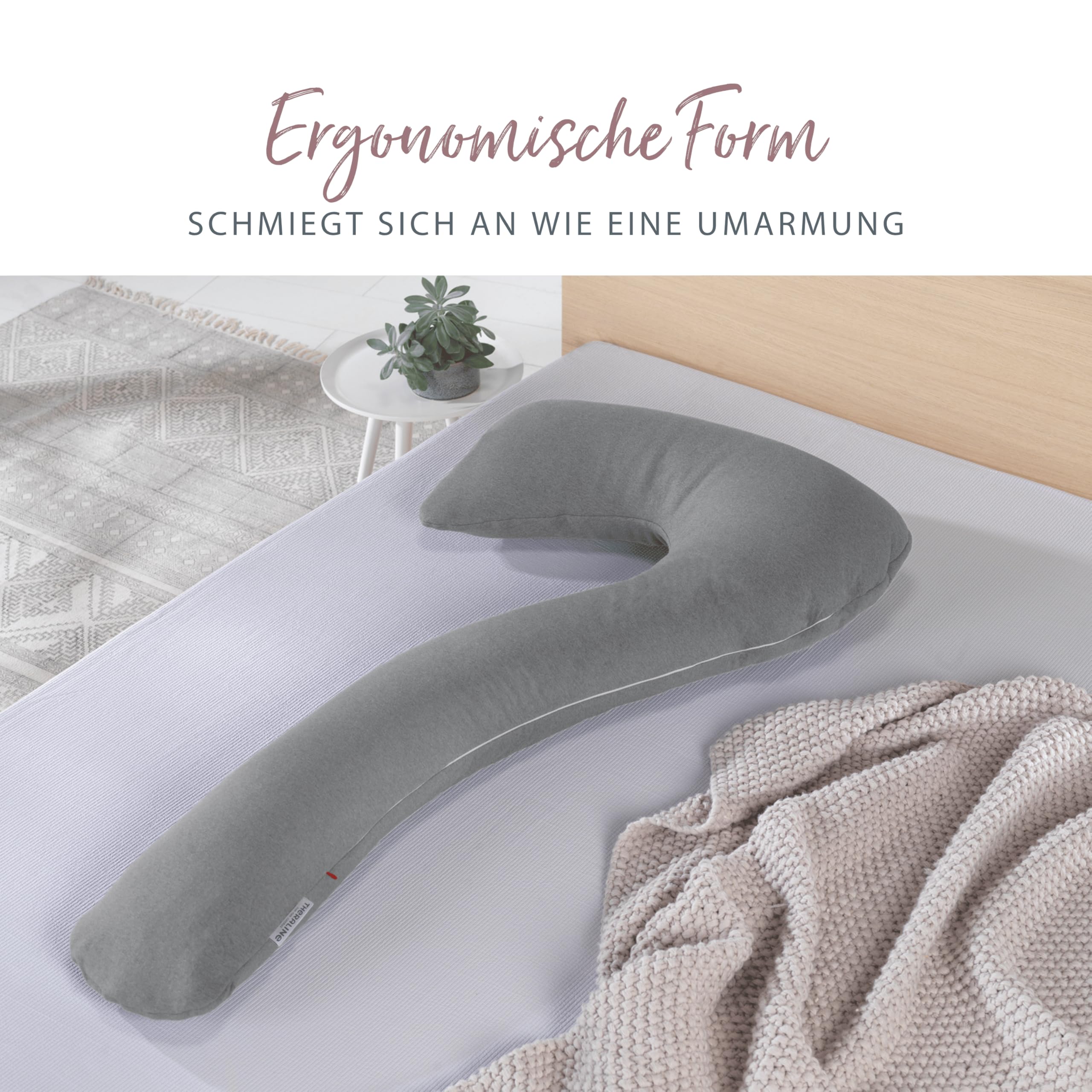 Theraline my7 Seitenschläferkissen mit Bezug, waschbar 60°C, Stillkissen & Lagerungskissen ergonomisch mit integriertem Kopfkissen, Kissen für Seitenschläfer mit wattiertem Bezug für mehr Komfort