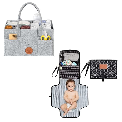 KeaBabies Organizador de pañales para bebé y cambiador de pañales portátil, organizador grande para bebés, tapete cambiador de bebé plegable