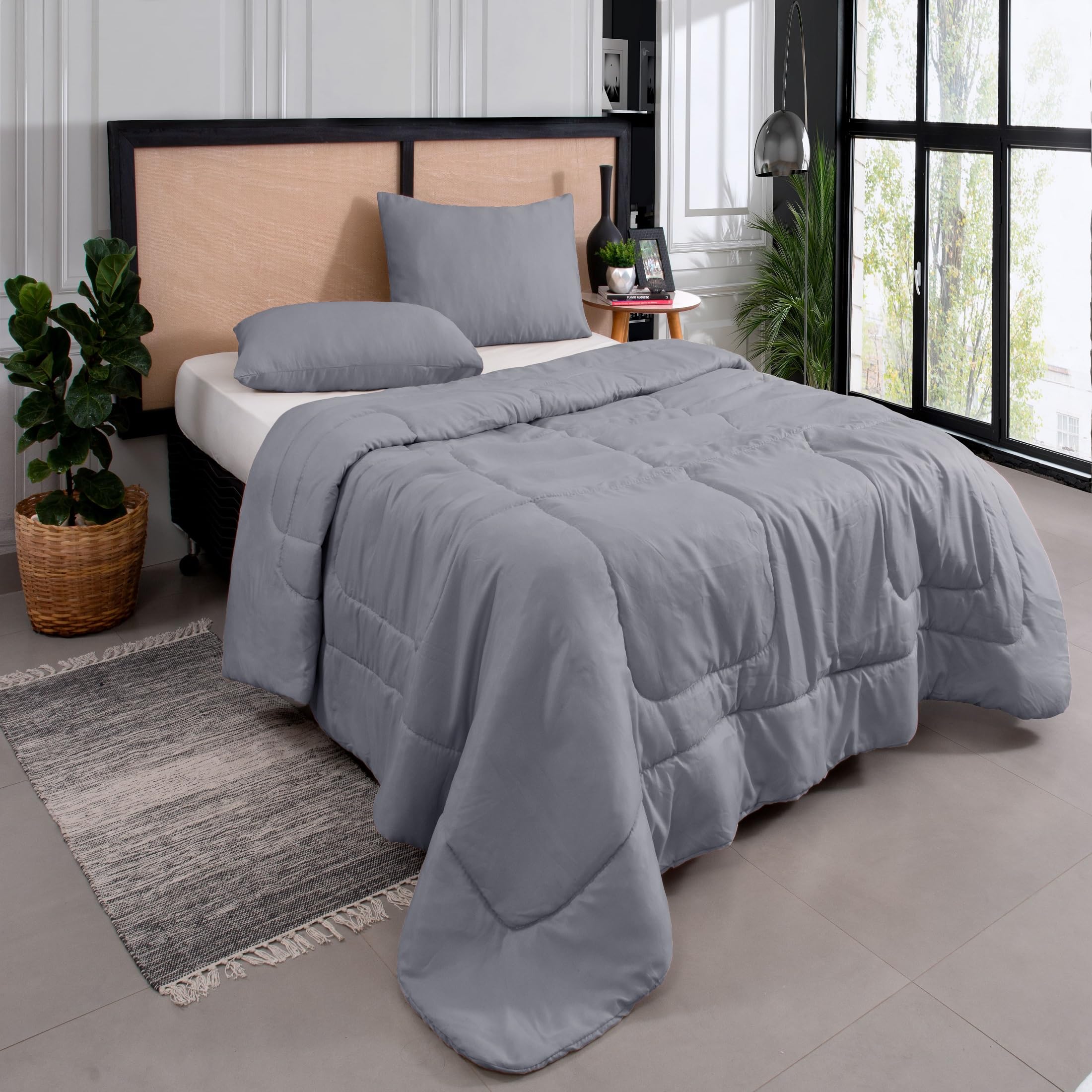 Queen SA-CD 3枚セット Kit Edredom Casal Queen 3 Peças Margarida Cama Box Cor:Cinza