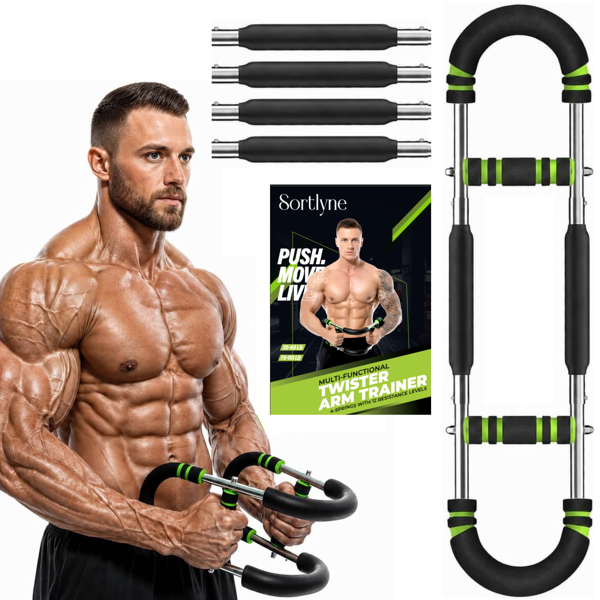 Twister Arm Trainer for Men, 20-110 Lbs with 4-Springs, Adjustable Twister Arm Workout Bar for Upper Body Exerciser and Chest Workout Equipment, Portable Home Gym Chest Trainer Machine-image-40