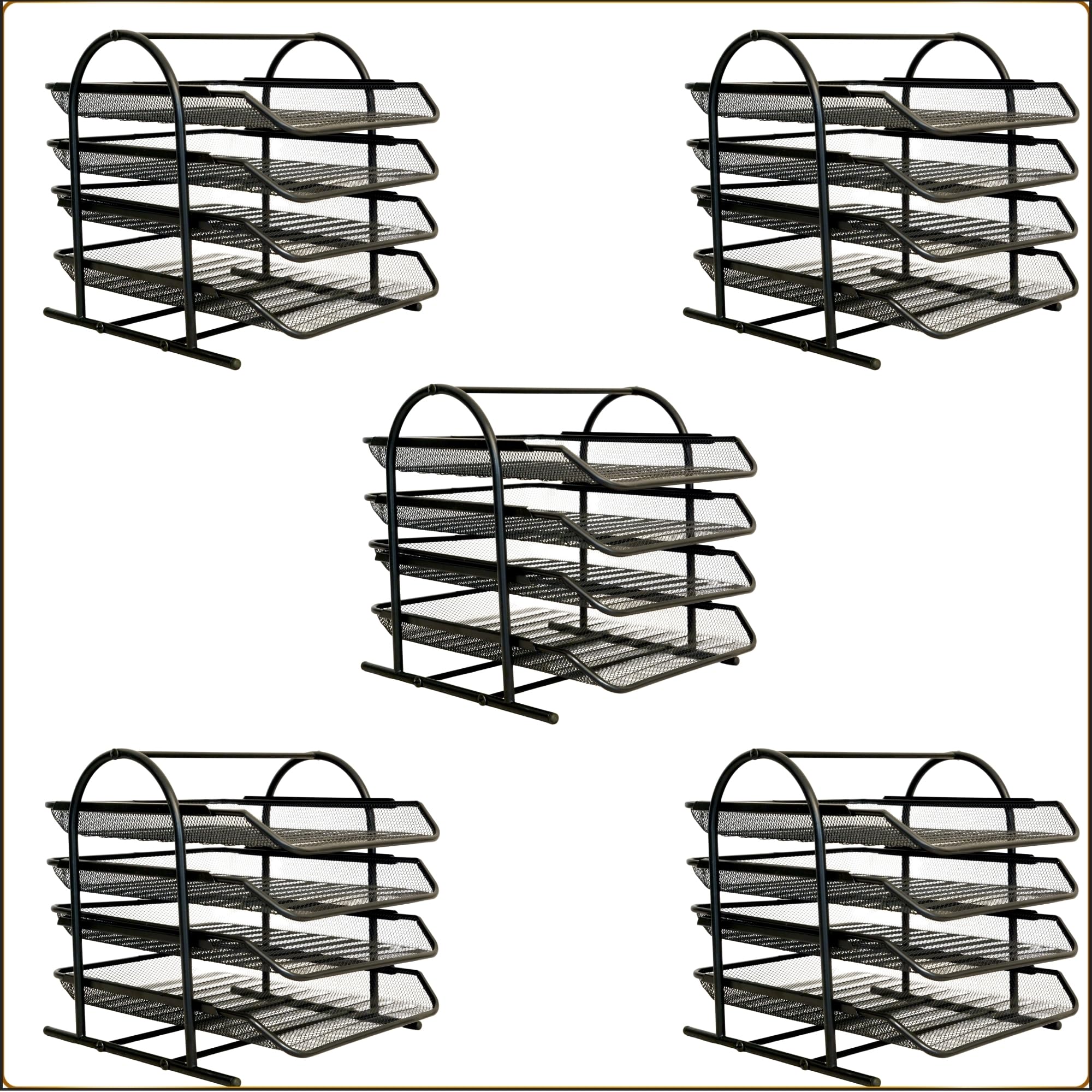 Novesto 4-Tier Metal Mesh Desk Organizer - Streamlined A4 Document and File Tray Rack for an Efficient and Organized Workspace (4-Tier, 5 Pack)
