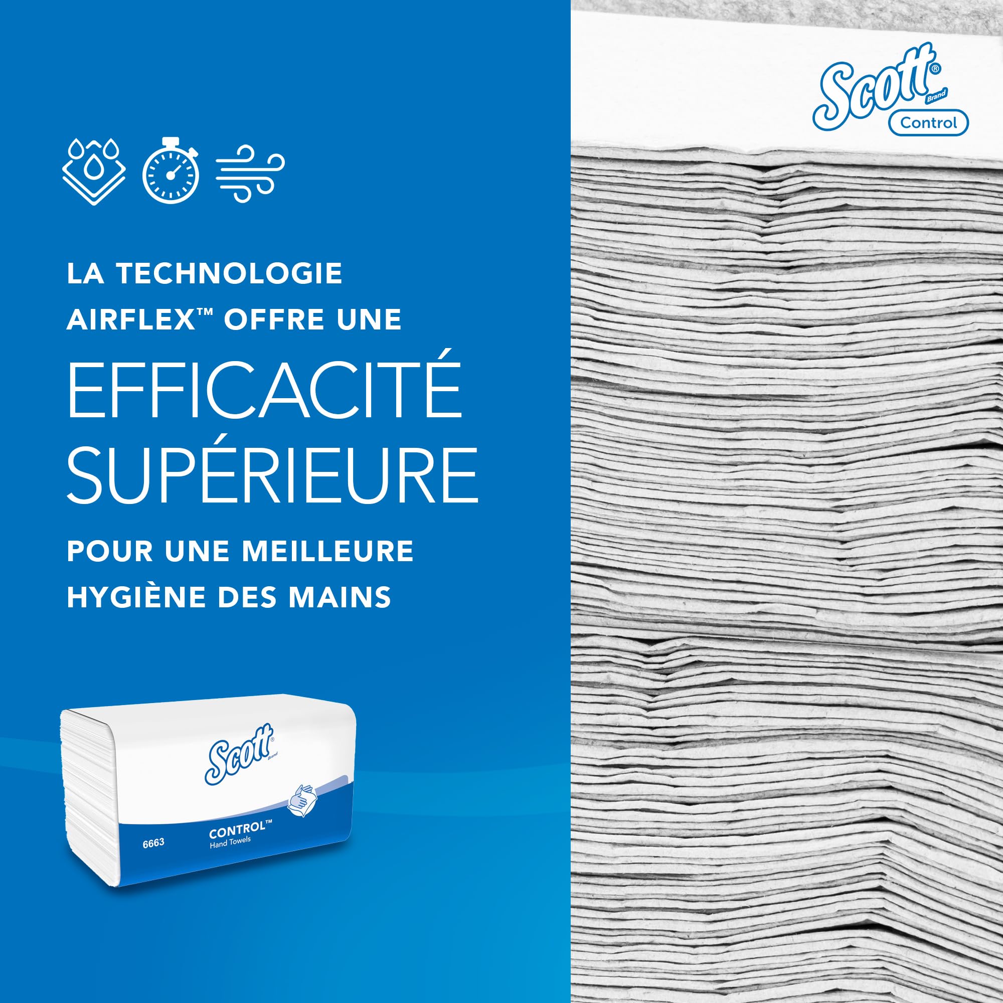 Scott Control 6663 Essuie-Mains en Papier 3 Épaisseurs, Pliés en V, Blancs – Ultra-Doux, Certifiés FSC & Écolabel, pour Hygiène Professionnelle – 15 Paquets x 212 Feuilles (3 180 au Total)