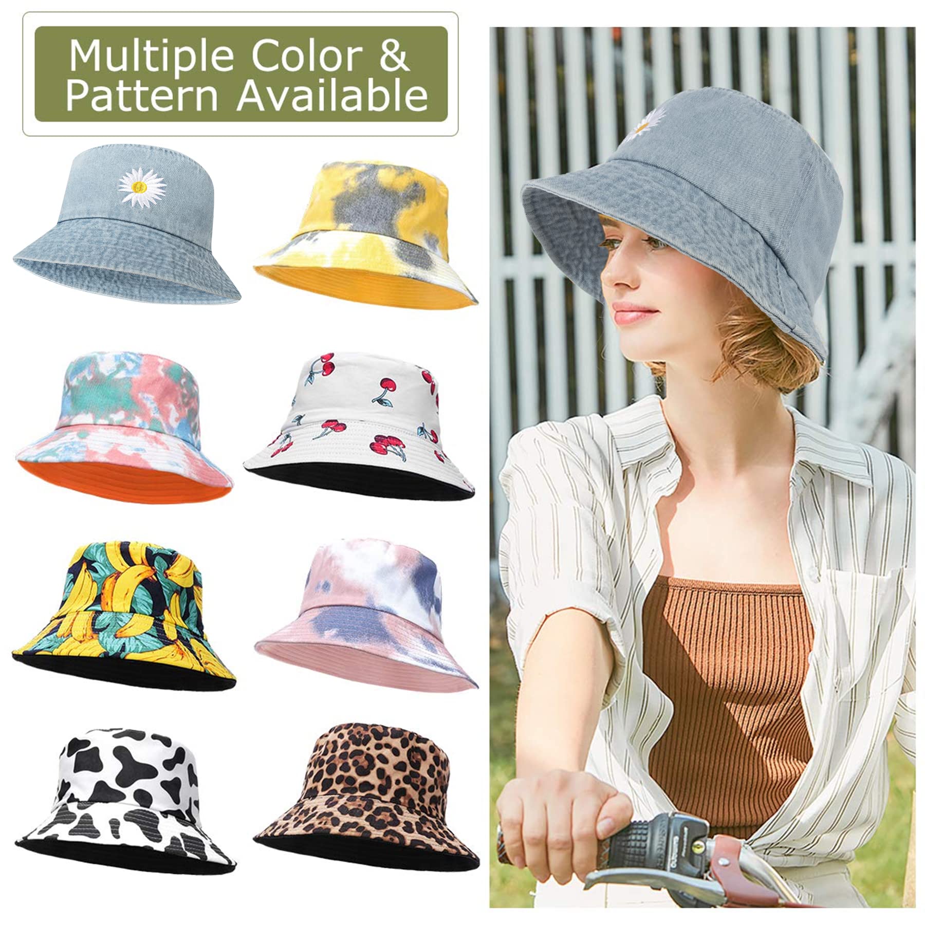Feng Shui， Sombreros de Pescador para Mujer - Sombreros de Sol de Playa de Verano de algodón Reversible Sombrero de Pescador Plegable para Viajes Playa Senderismo Reino Unido