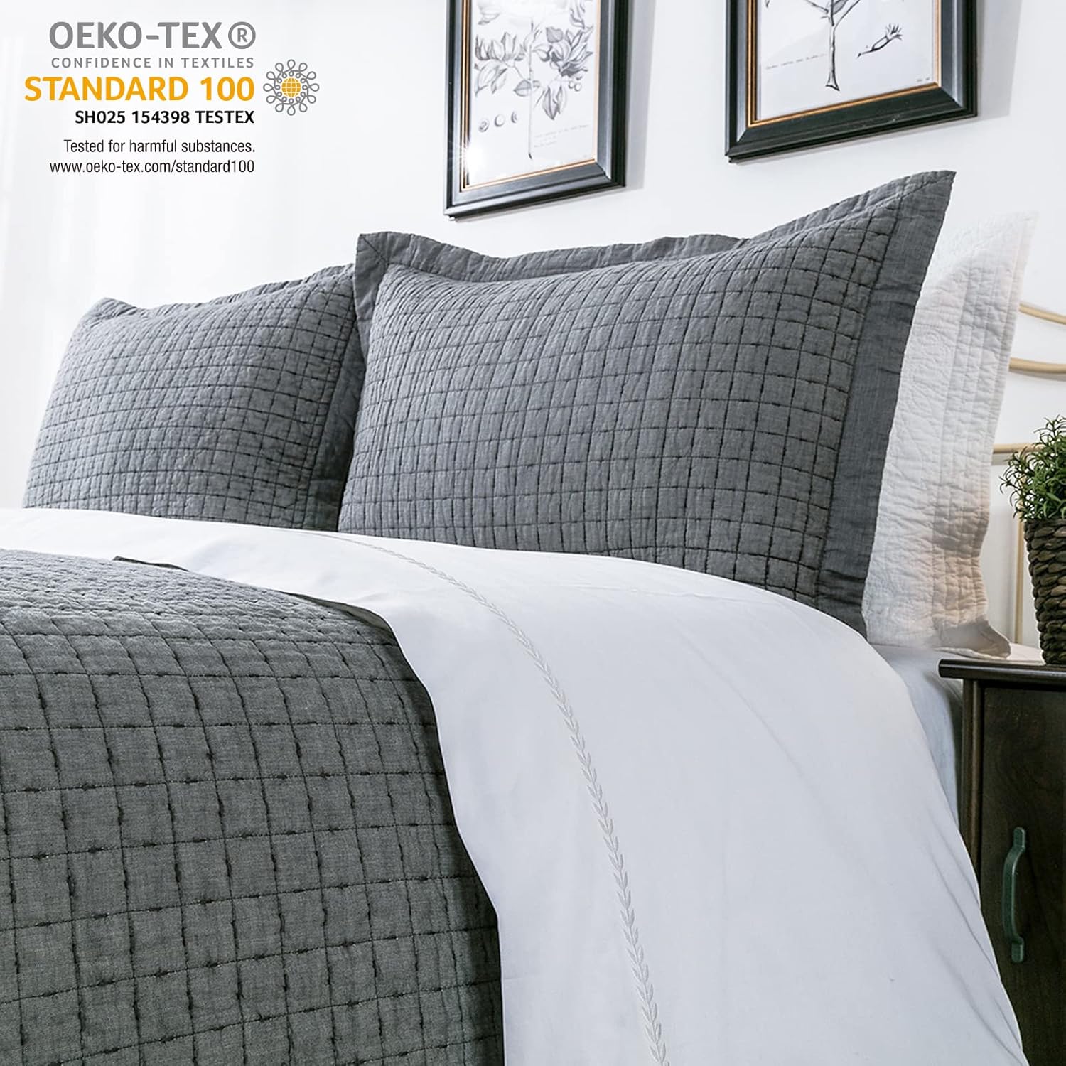 Free Shipping Over $50 Elegant Life Home Cotton Yarn Dyed Chambray Collection Cotton Fill - Lightweight Square Detailed Stitching Bedding Quilt, Queen Gray Color, 88” x 92” Up To 50% OFF Elegant Life Home Cotton Yarn Dyed Chambray Collection Cotton Fill - Lightweight Square Detailed Stitching Bedding Quilt, Queen Gray Color, 88” x 92”