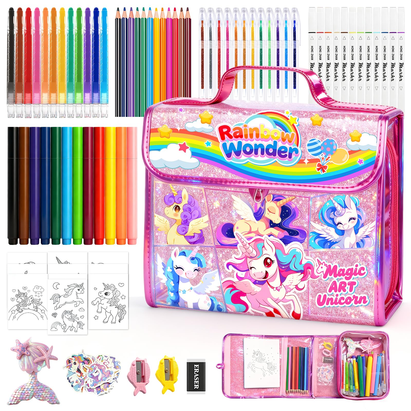 106Pcs Maletin Pinturas Para NiñOs Con Monocuerno Glitter LáPiz,Maletin Pinturas Para NiñAs De 4 A 8 AñOs Con Marcador De Perfume Lavable,Regalos De CumpleañOs Para NiñAs 4 5 6 7 8 AñOs De Edad