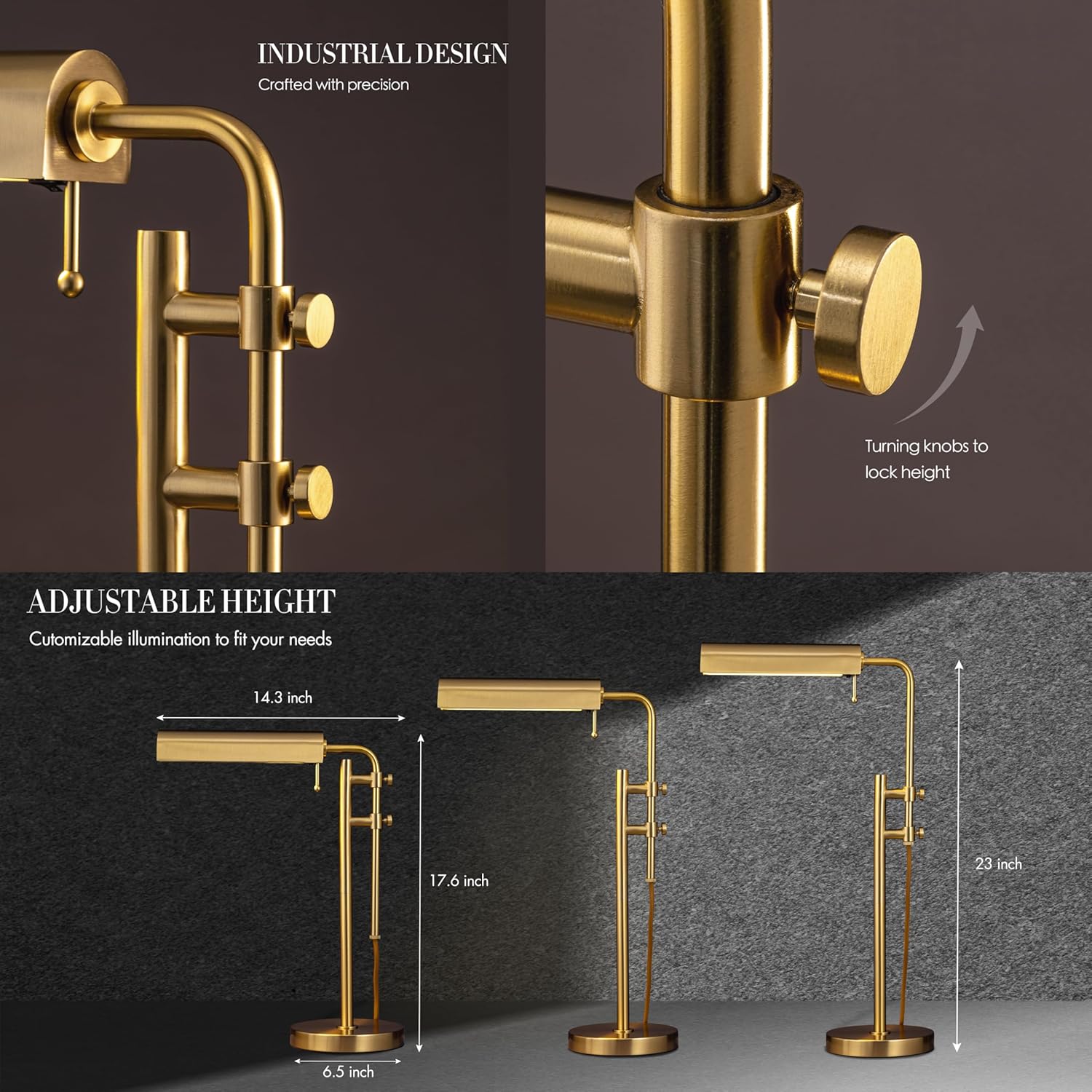 O'Bright Aurora LED Pharmacy Desk Lamp - Swing Arm, Industrial Design for Reading, Crafting, Work,10W LED, Adjustable Height 18.5-24.5 inches - Ideal for Living Room, Bedside, Office, Antique Brass