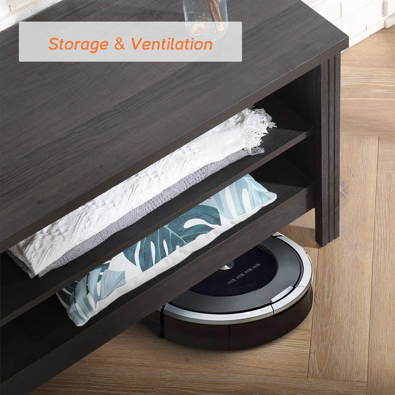 Large Wooden Entertainment Center for 100+ Inch TV, 75-90 Inch Television Stand With 8 Cubby, Console Table and End Tables Set for Living Room Office Bedroom, Black, 105 Inch