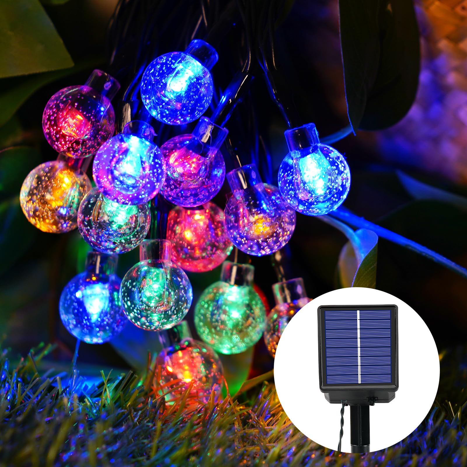 Realky Guirnaldas Luces Exterior Solar, 60 LED 8 Modos Guirnalda Luces Solares con Función de Memoria, IP65 Impermeable 13.2M Cadena de Luz Solar para Jardín, Patio, Navidad, Fiesta (Multicolor)