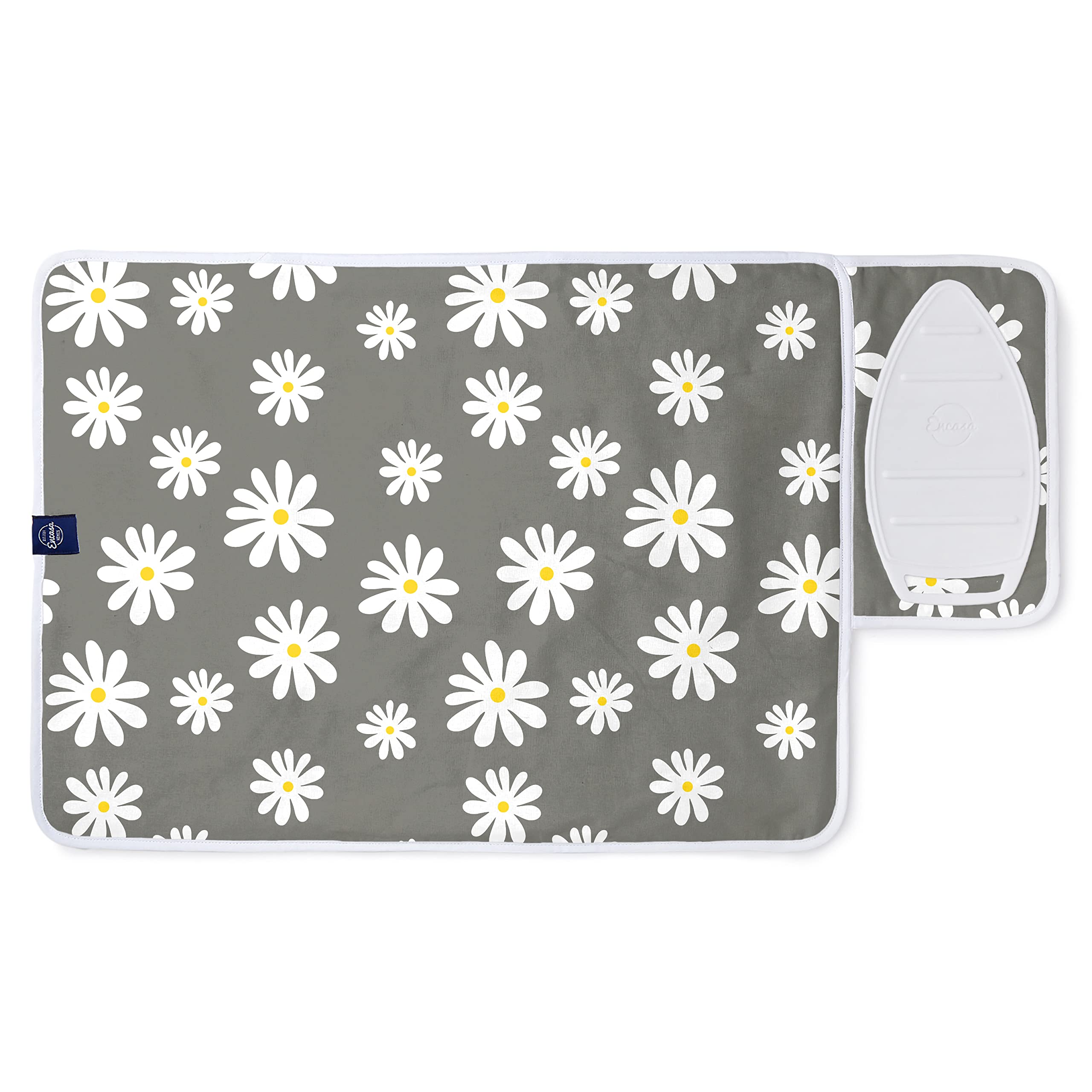 Encasa XO Ironing Mat/Pad (70x50 cm) with 3mm Padding & Silicone Iron Rest for Steam Pressing on Tabletop or Bed - Heat Resistant, Portable, Quilting & Travel Blanket - Daisy Grey โ image 1