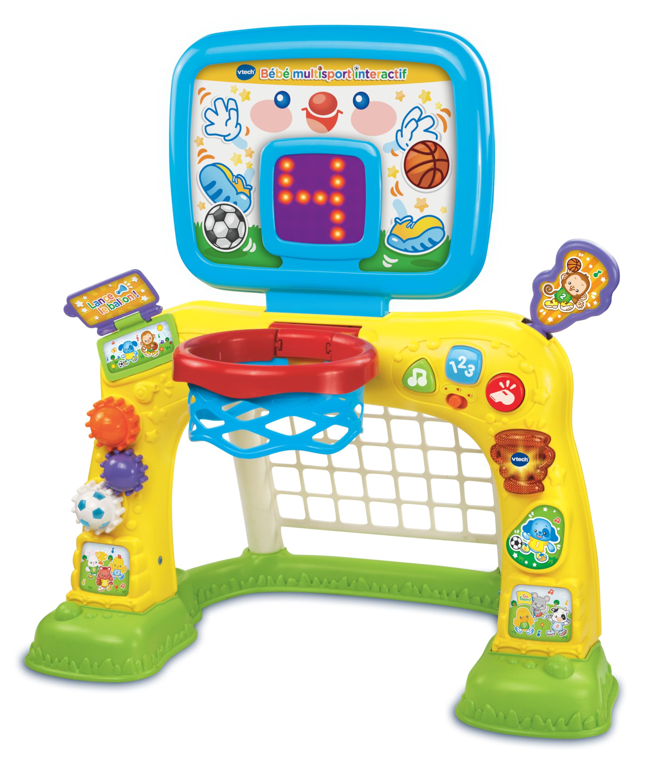 VTech - Bébé Multisport Interactif Multicolore, Structure de Motricité Bébé 2 en 1, Cage de Foot, Panier de Basket avec Tableau de Score et Ballons, Cadeau Enfant Dès 1 an - Contenu en Français