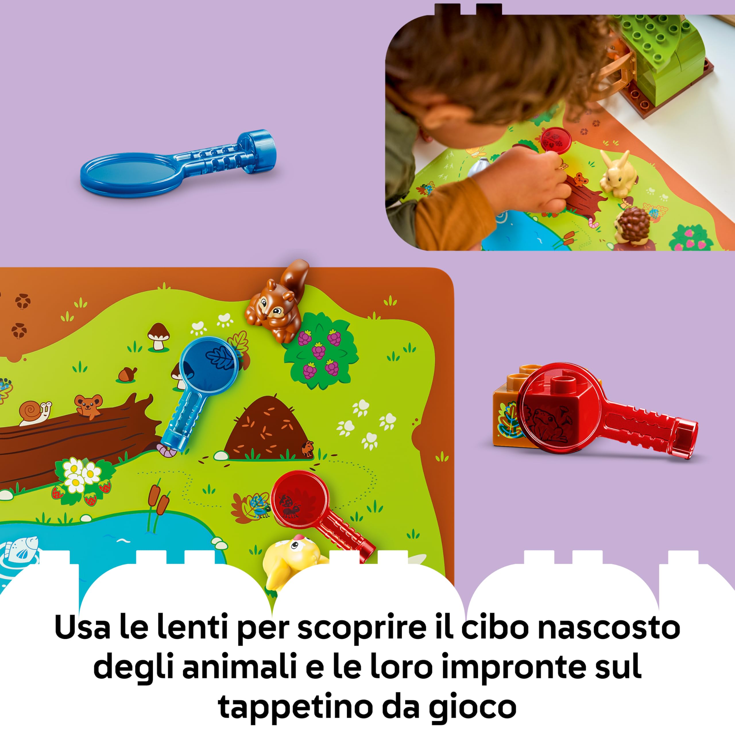 LEGO DUPLO Foresta Esplorativa con Animali Selvatici - Giochi Didattici per i Piccoli - Set Montessori con Figure di Animali, Alberi e Tappeto da Gioco - Regalo per Bambini e Bambine da 3 Anni - 10480