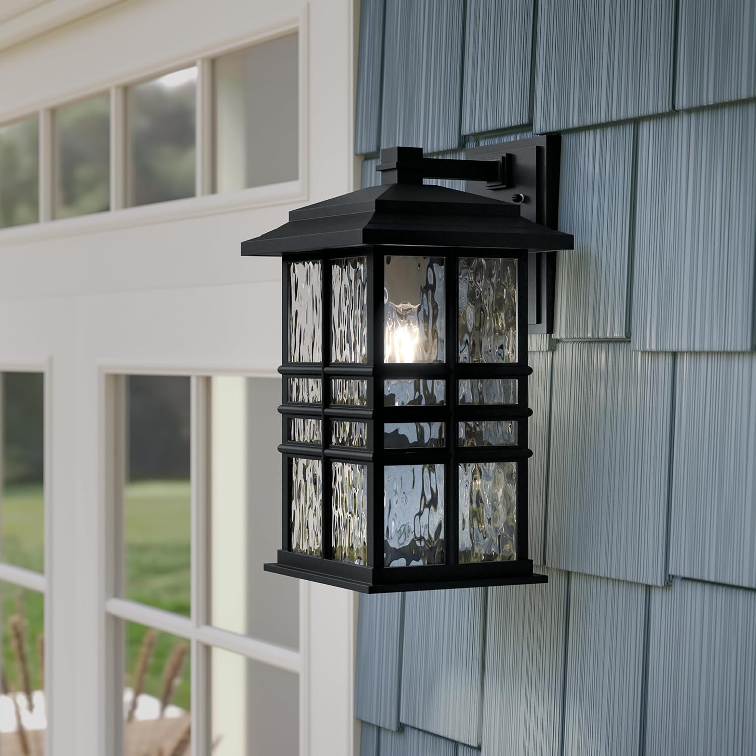 Kichler Beacon Square 17.25" 1-Light Outdoor Wall Light with Clear Hammered Glass in Textured Black, for Exterior Doors, Garage, Porch, or Patio (17.25" x 9.5"), 49831BKT image 2