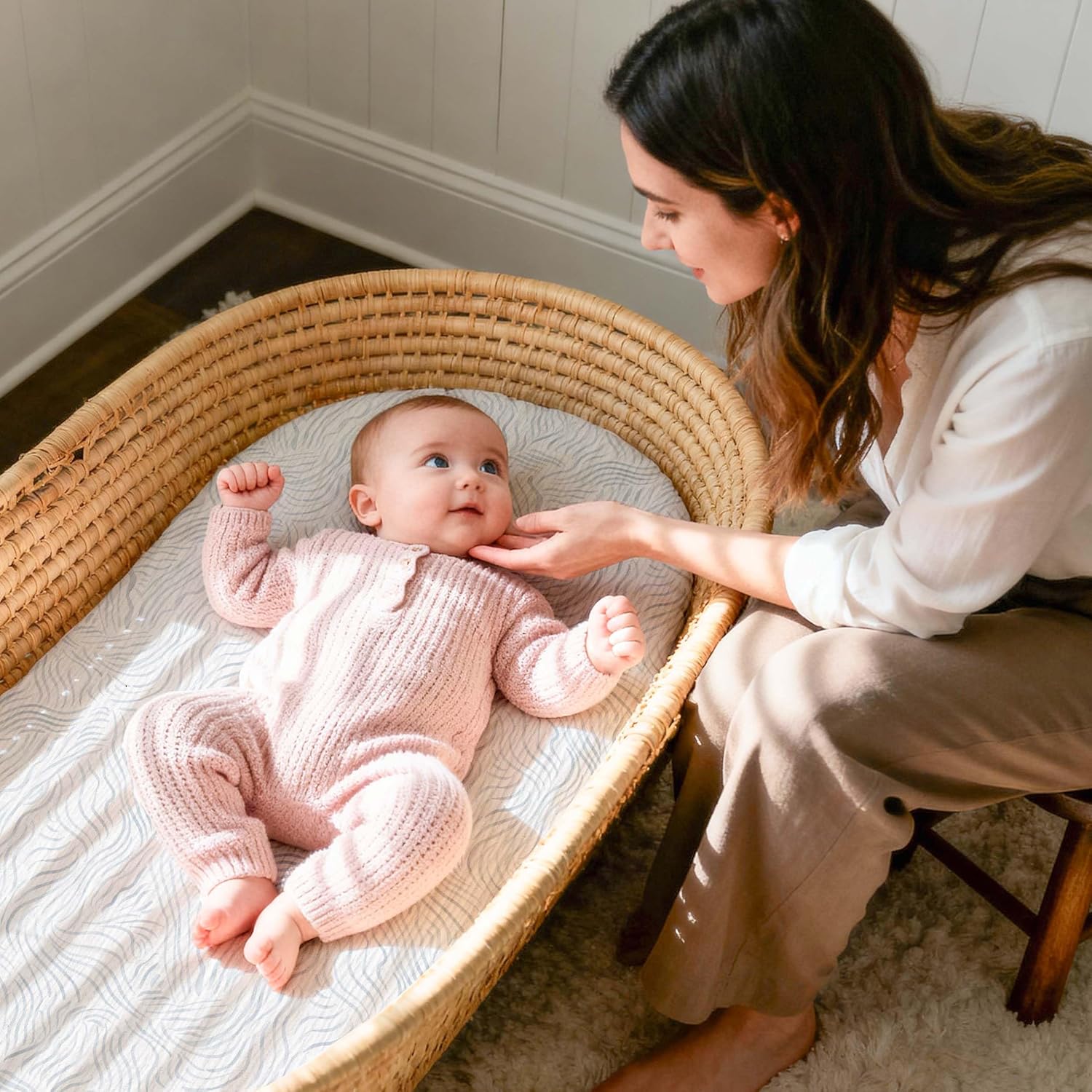 Gllquen Baby Muslin Bassinet Sheets 3 Pack, Breathable Elastic Cozy Fitted Cotton Bassinet Mattress Sheet for Baby Boy Girls, Fit for Hourglass Oval Rectangular Cradle Pad Sheets 33"x17" (Light Blue) - Image 5