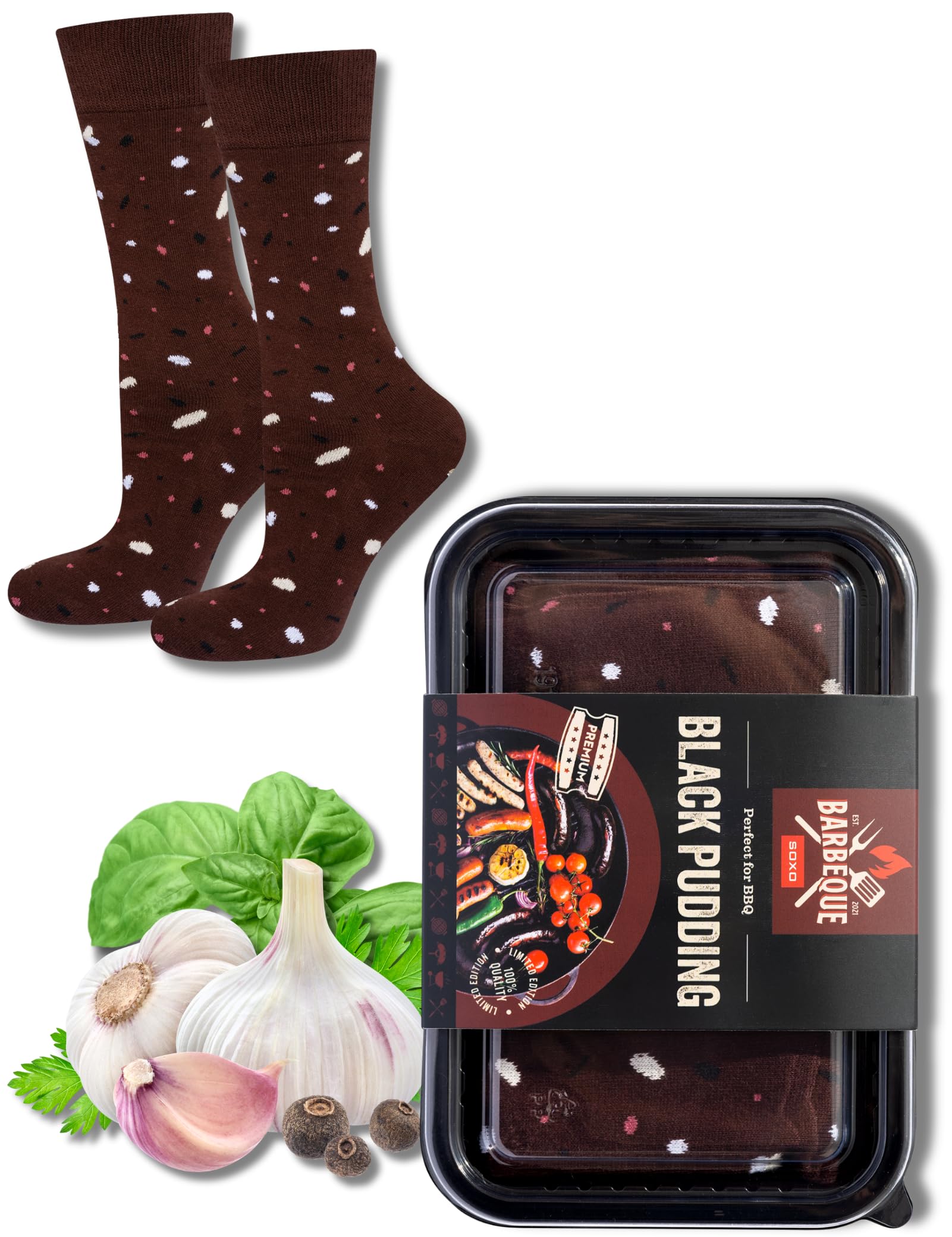 Soxo Men's Black Pudding Meat Socks Funny Gifts Cotton Sock Colourful Funky Gift Crazy Presents Box 6.5-10.7