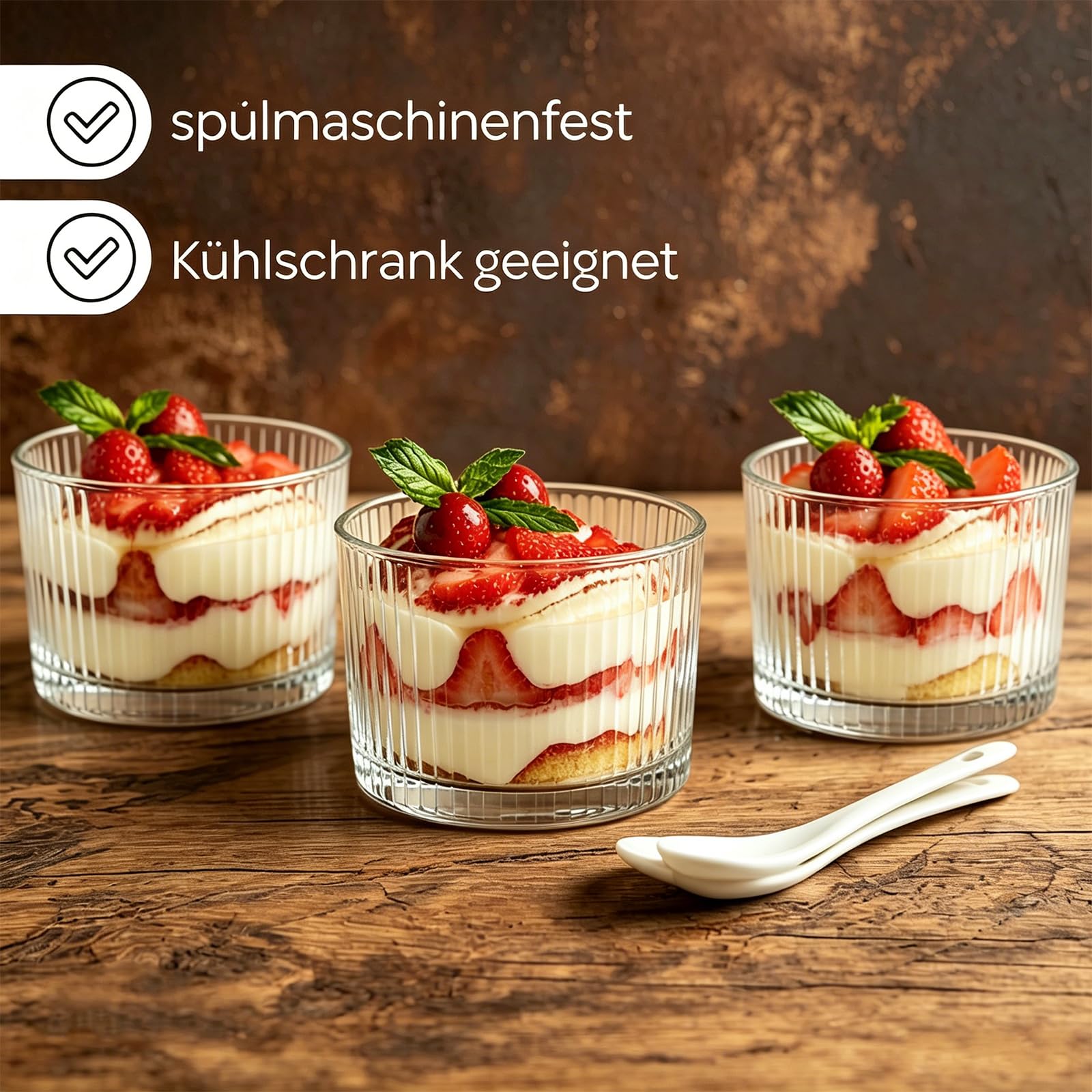 Set di 8 bicchieri da dessert trasparenti da 200 ml, per dessert, piccole ciotole da dessert in vetro, per tiramisu, panna cotta, gelato, budino, cereali yogurt, marmellata e dolci (verticale)