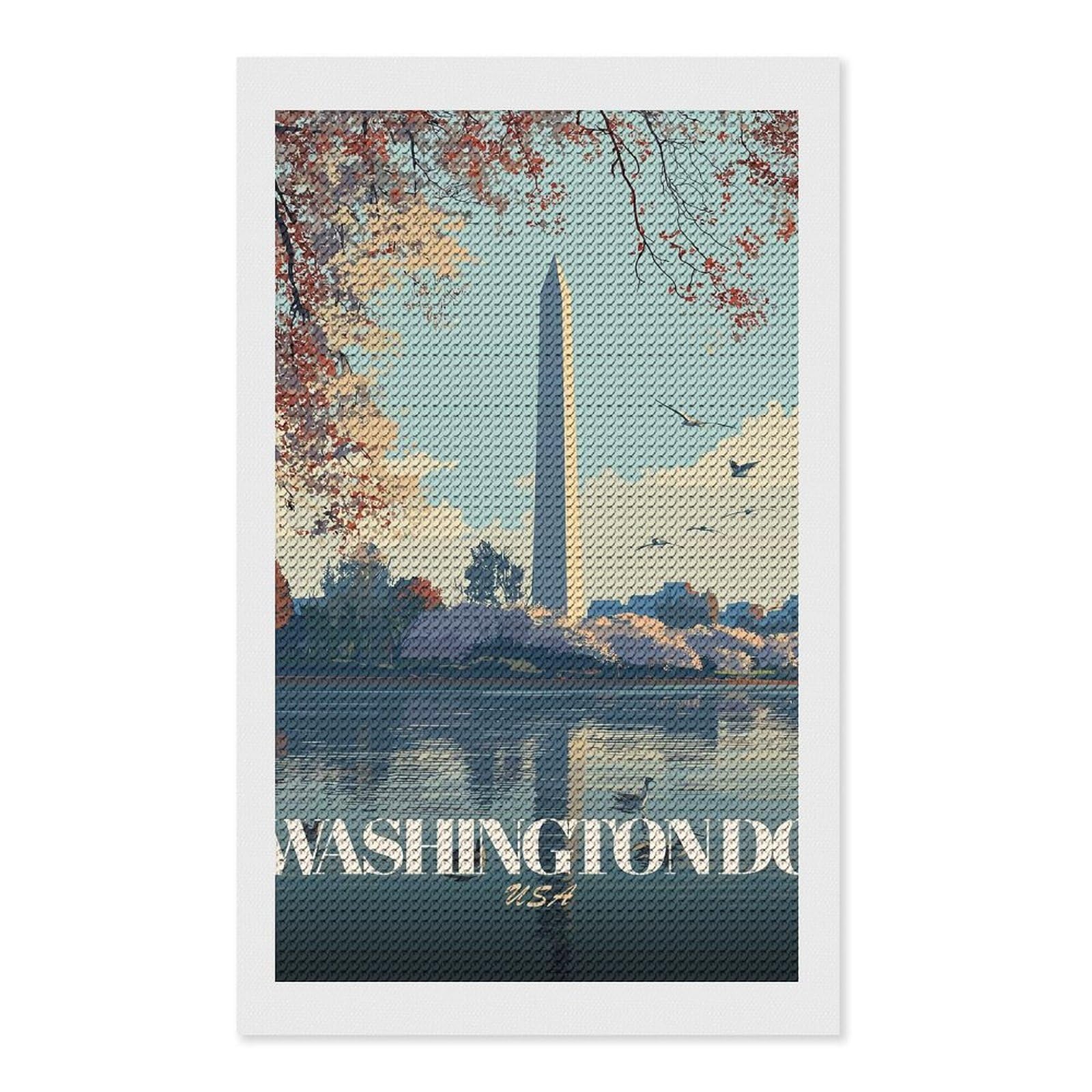 Junmoney Washington DC Travel Diamond Painting Canvas Set 12"x20", for Beginners, Complete Accessories, Christmas Gift, Modern Decor