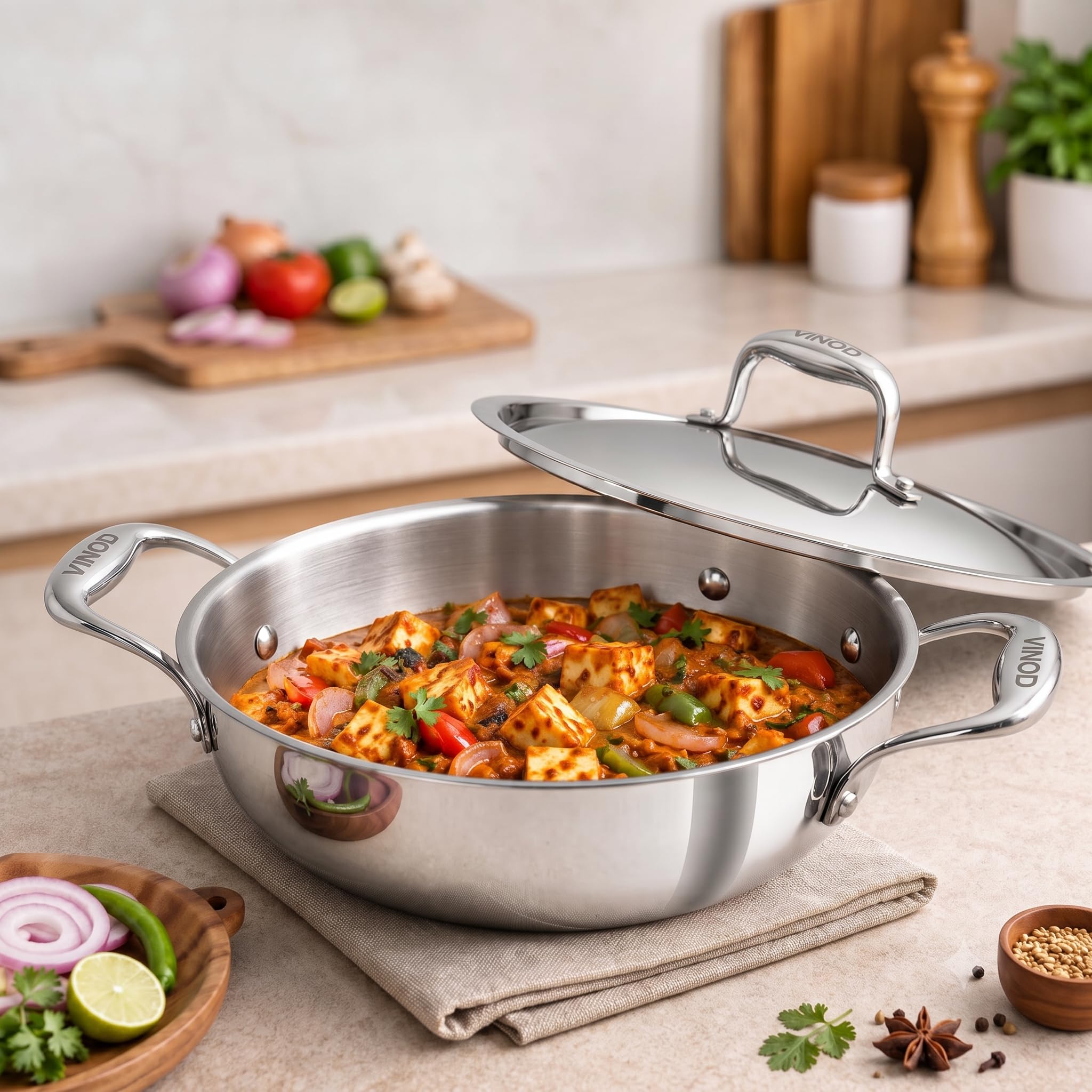 Vinod Stainless Steel Kadai - 28cm with Lid -2 Vinod Stainless Steel Kadai - 28cm with Lid -2