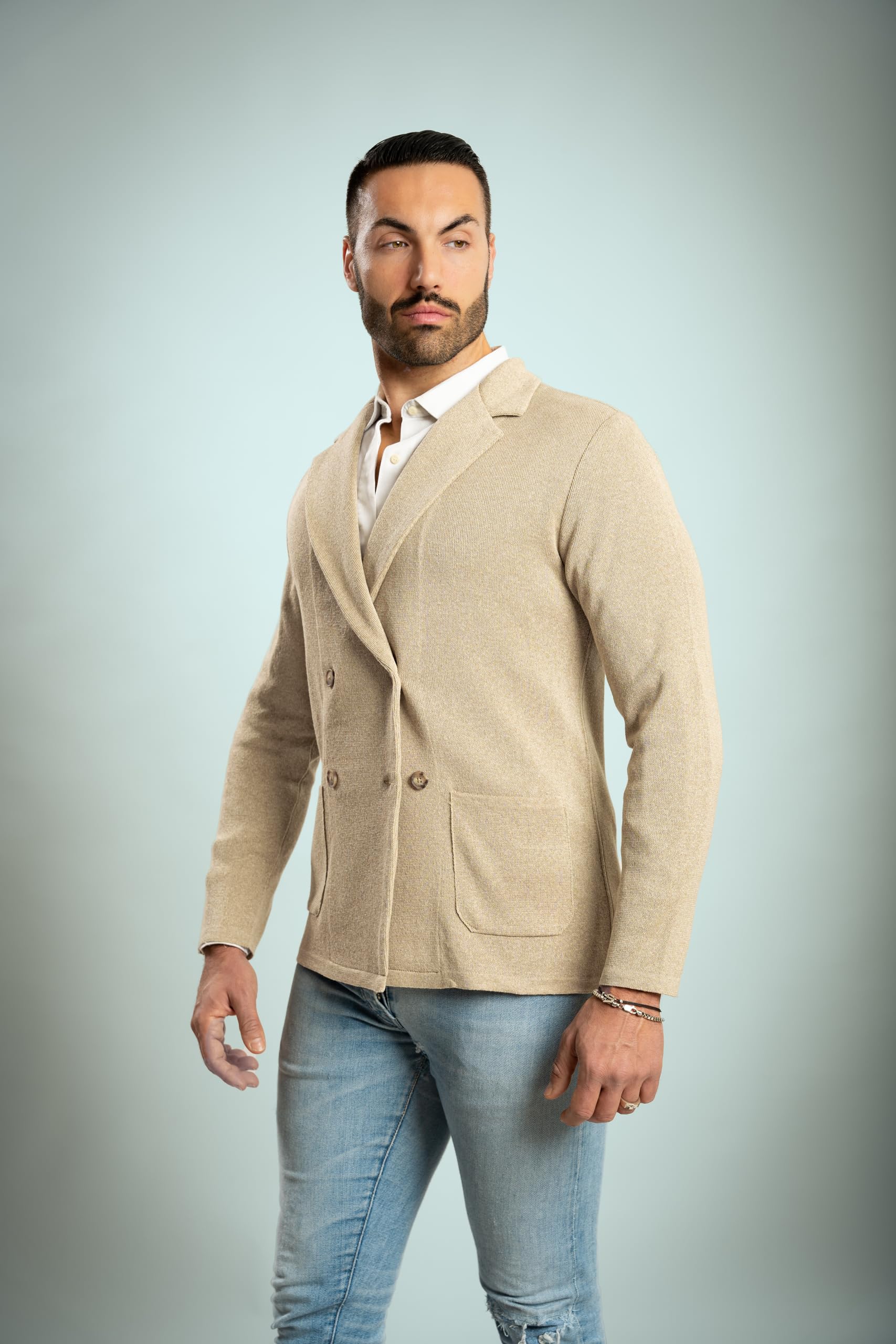 Giacca Doppio Petto da Uomo - Punto di Cucitura Milano - Blaazer Slim Fit in Cotone - Artigianale, Made in Italy - Casual, Classica Sportiva