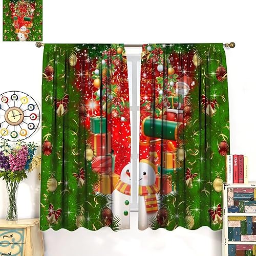 Miniatura 10 de Cortinas de Navidad con diseño de muñeco de nieve, árbol de Navidad brillante, regalo de Papá Noel, decoración del hogar, cuarto del bebé,