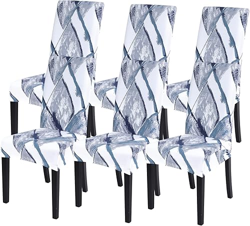 SearchI Juego de 6 fundas estampadas para sillas de comedor, fundas elásticas para sillas de cocina, lavables, fundas extraíbles para sillas de