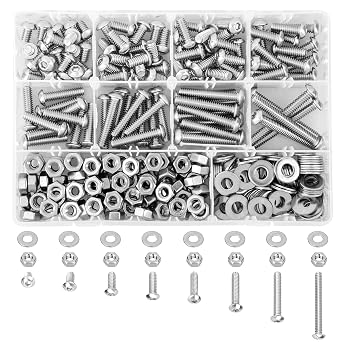 Hakkin 330pcs SAE 1/4-20 UNC Hex Socket Button Head Cap Screw Bolts Flat Washers Nuts Assortment Kit 304 Stainless Steel, 8 Sizes Length 3/8" to 2", Machine Screws Set with Storage Case
