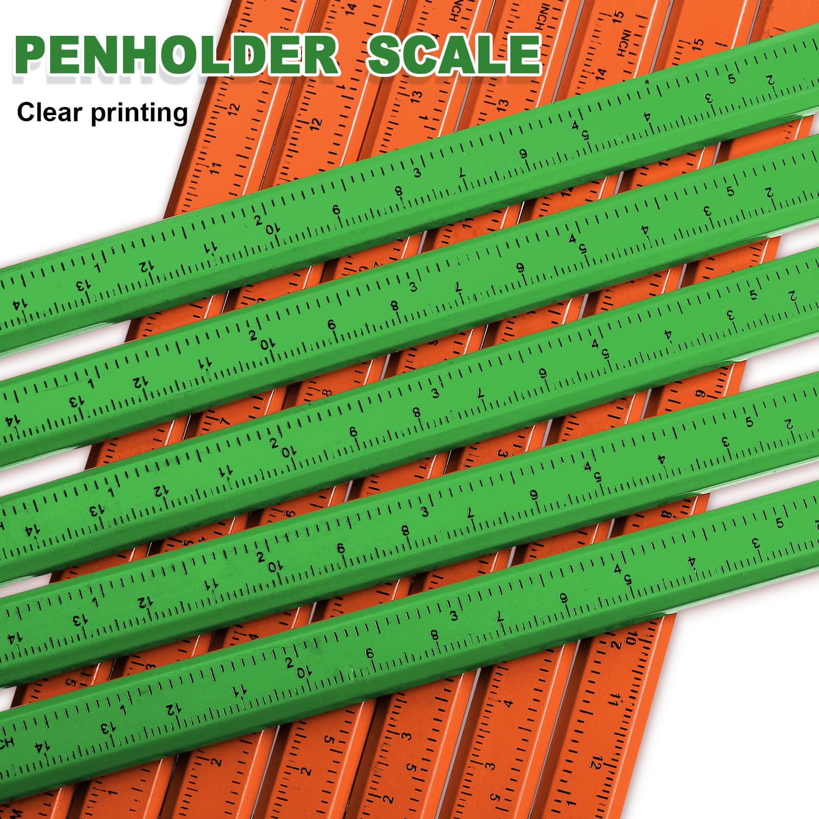 Honoson Lot de 202 crayons de charpentier - 200 crayons plats avec règle imprimée - 2 taille-crayons de charpentier pour le travail du bois (vert et orange)