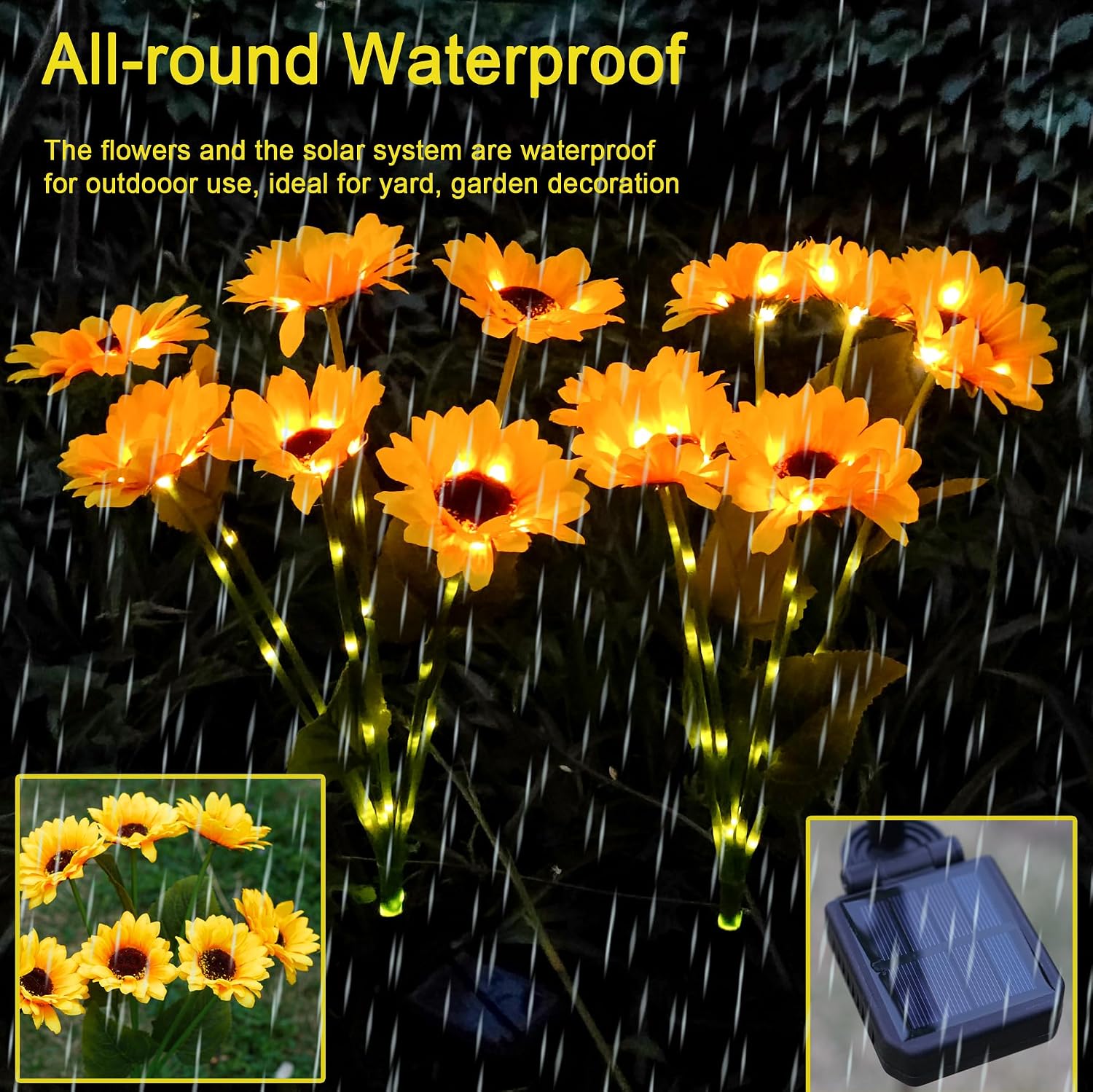 Solar Lights Outdoor Garden Decor, 4 Pack with 24 Sunflower Lights, IP65 Waterproof Solar Flowers for Yard Patio Lawn, Birthday Gifts for Mom Grandma Women, Decorative Stakes for Landscape (4)