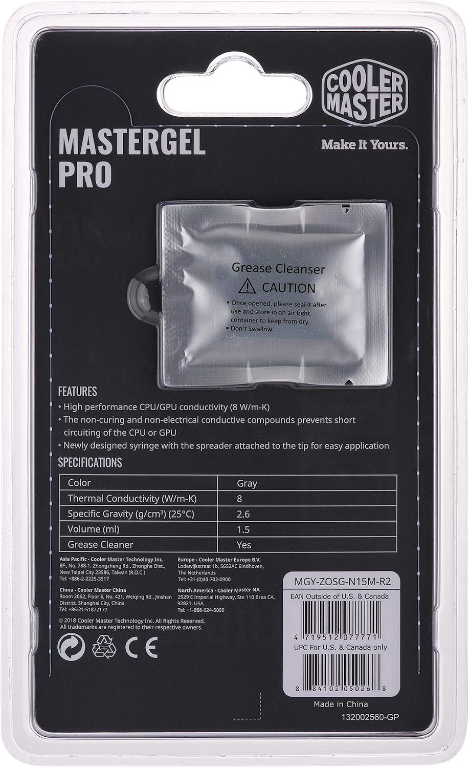 Cooler Master New MasterGel Pro, High Performance Heatsink Thermal Paste, 8 W/mK Thermal Conductivity Compound for CPU and GPU Coolers, Flat-Nozzle Applicator for Easy Use