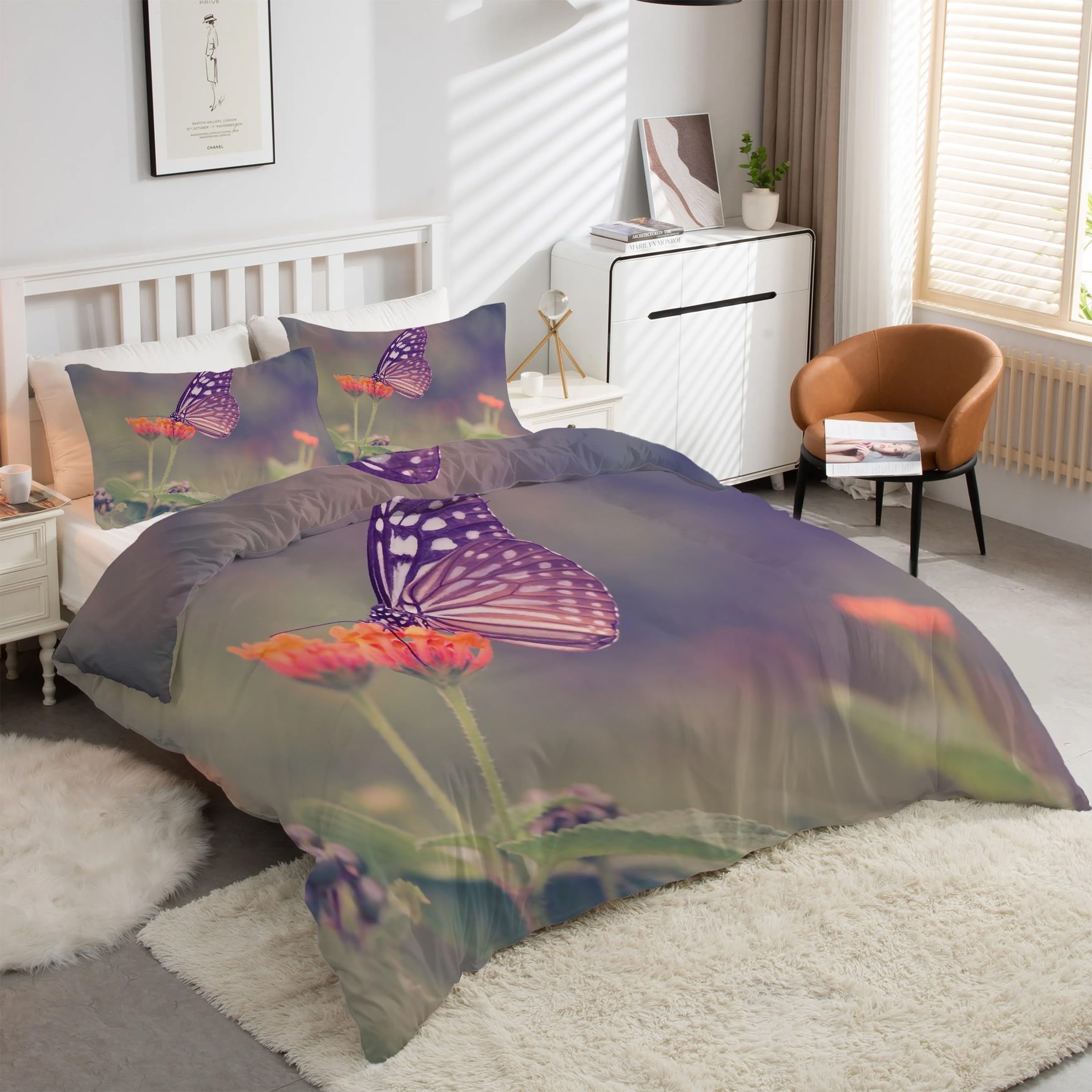 Housse de couette 220x240 papillon marguerite ensemble de literie microfobre