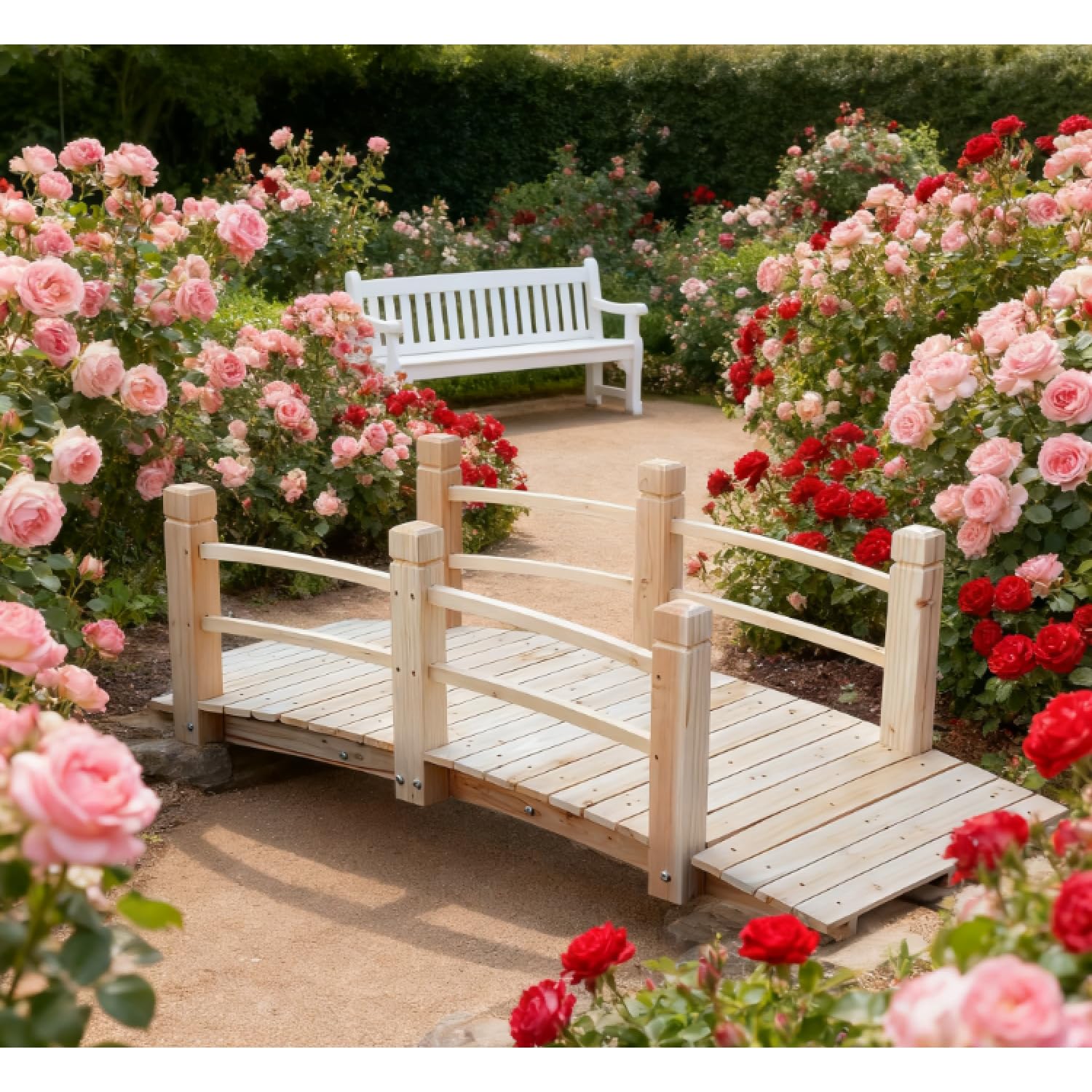 Wooden Garden Bridge Arc Footbridge - Wood - Elegant Arched Design - Outdoor Backyard Small Bridge - Elegant Outdoor Decor